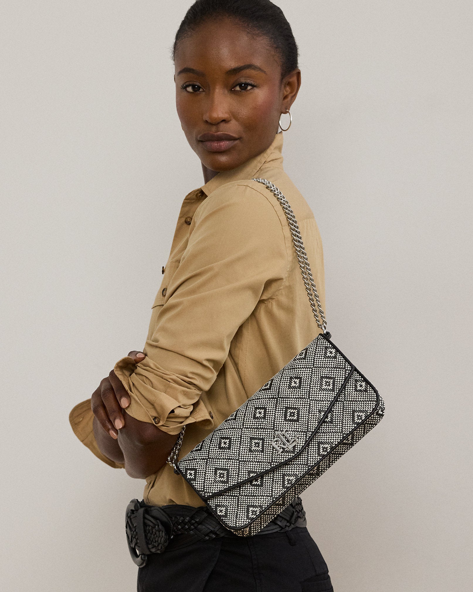 Ralph Lauren GeoMotif Woven Straw Medium Sawyer Bag