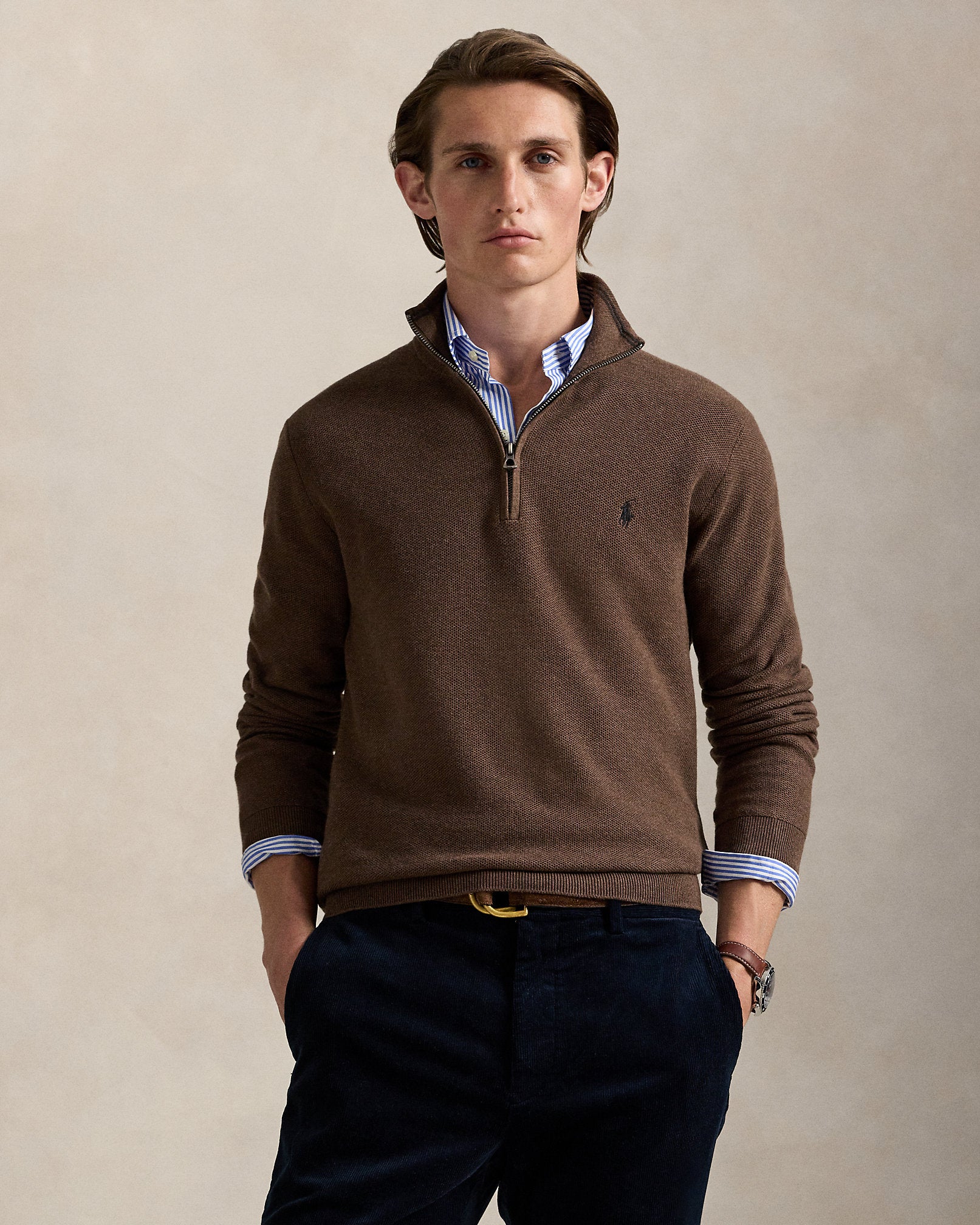 Ralph Lauren MeshKnit Cotton QuarterZip Sweater