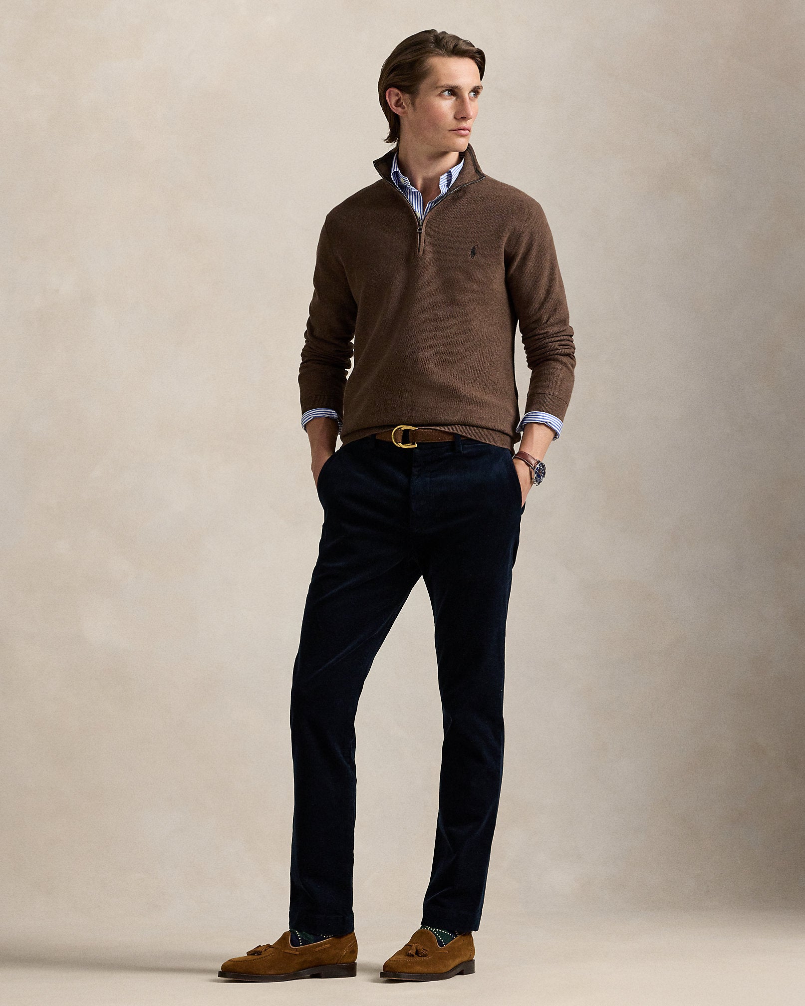Ralph Lauren MeshKnit Cotton QuarterZip Sweater