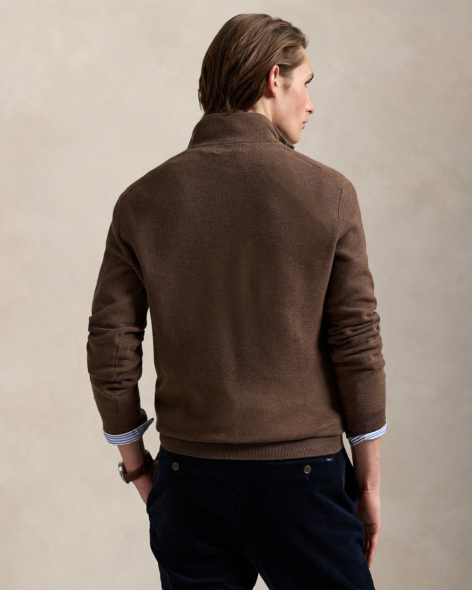 Ralph Lauren MeshKnit Cotton QuarterZip Sweater