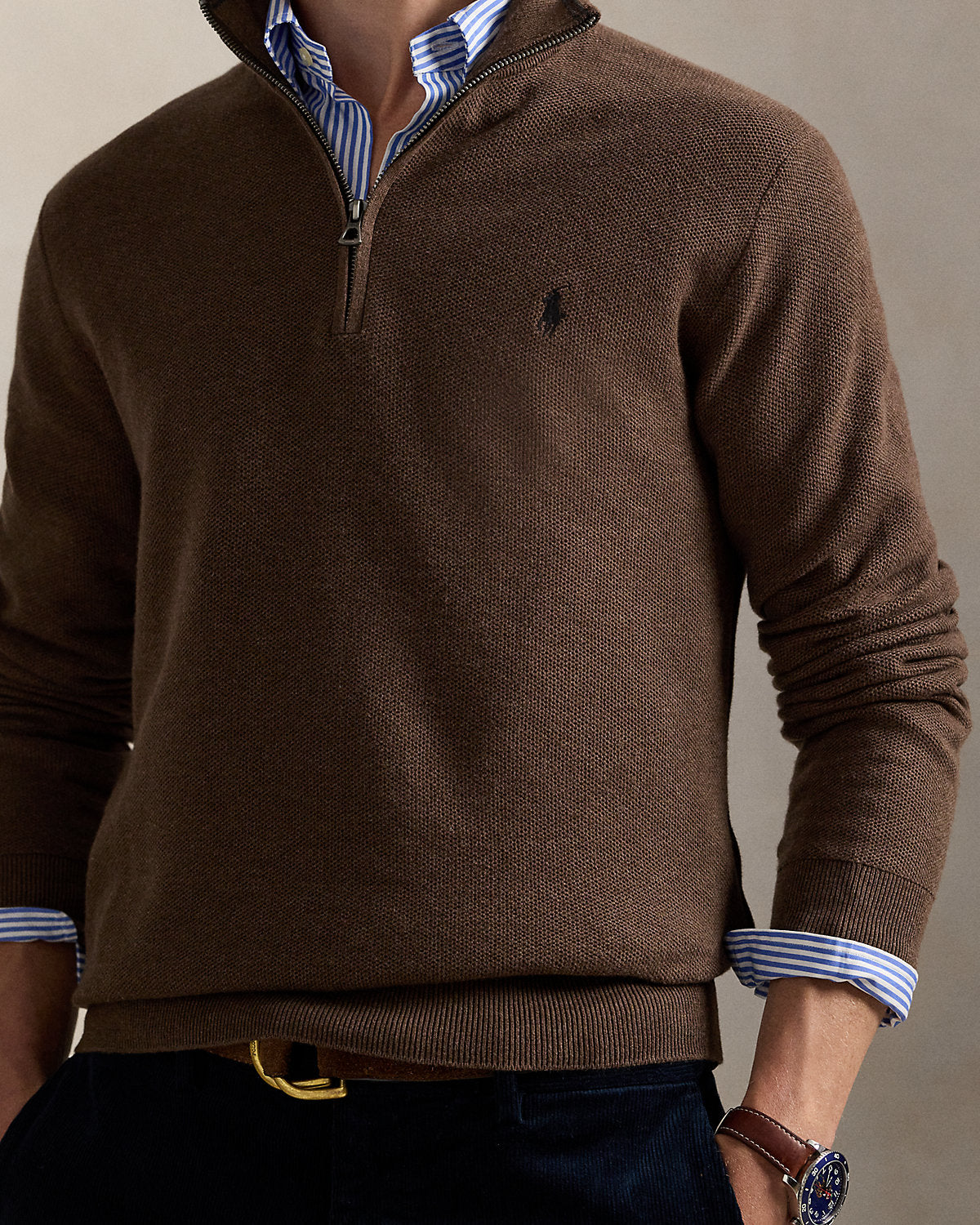 Ralph Lauren MeshKnit Cotton QuarterZip Sweater
