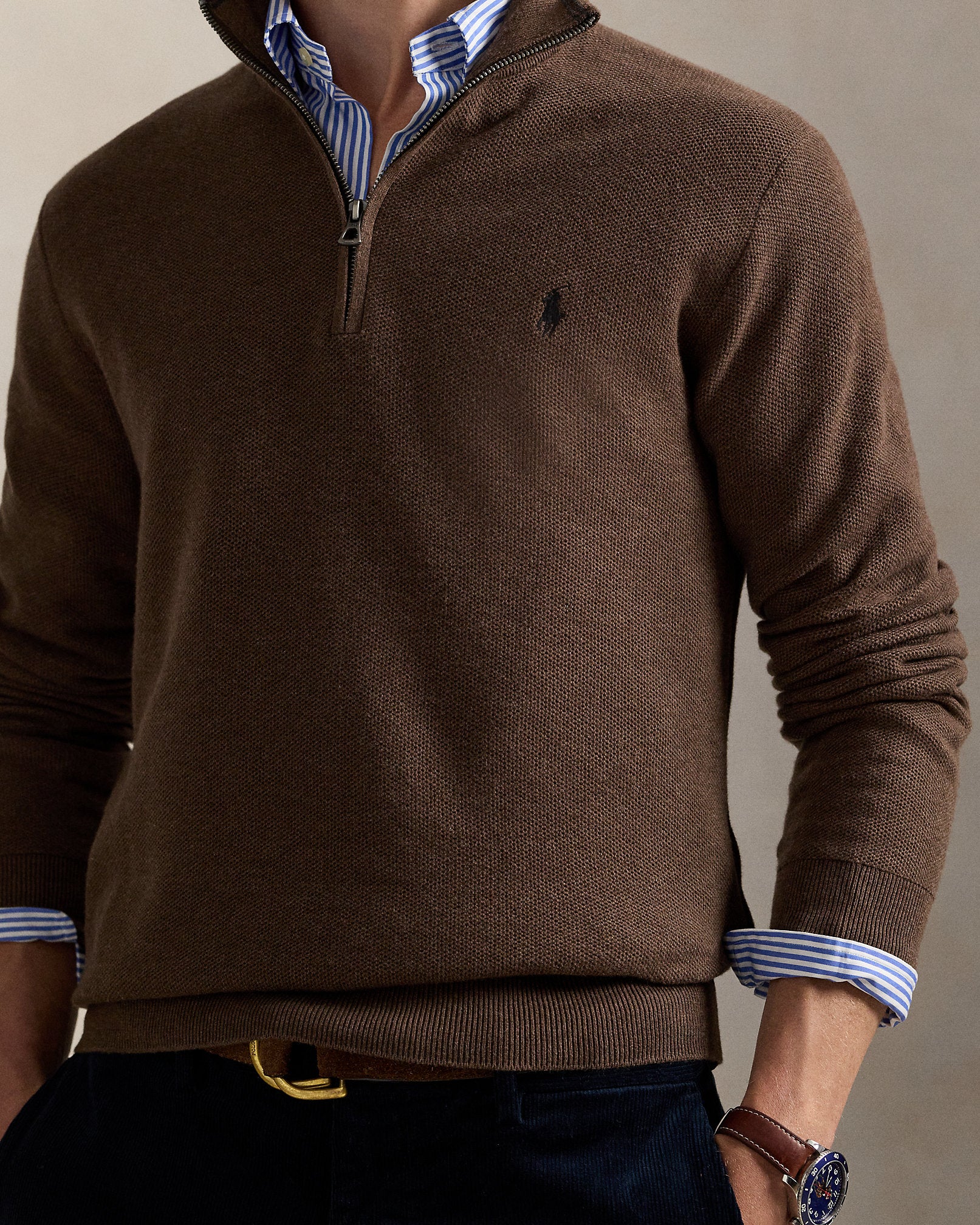 Ralph Lauren MeshKnit Cotton QuarterZip Sweater