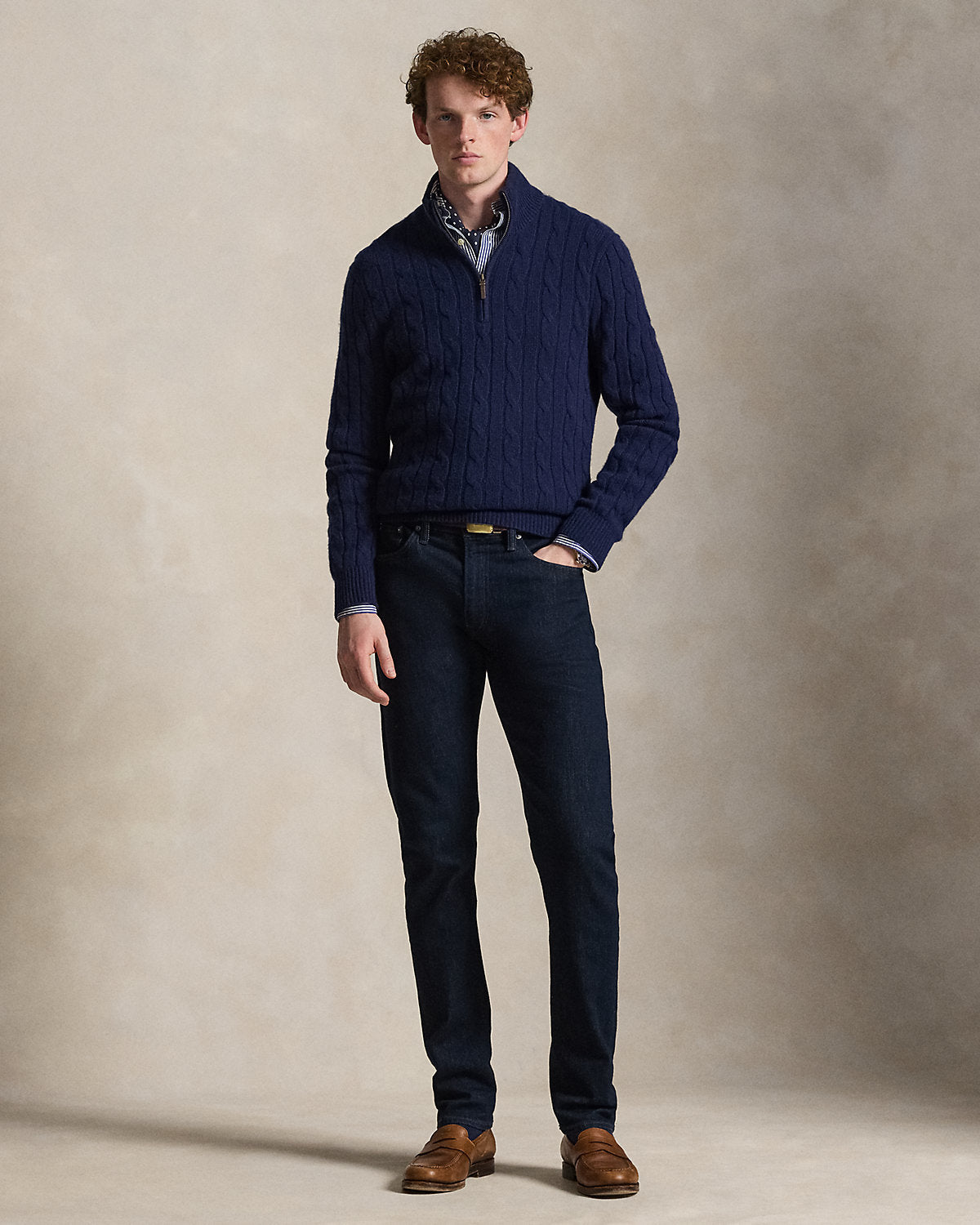 Ralph Lauren CableKnit Cashmere QuarterZip Sweater