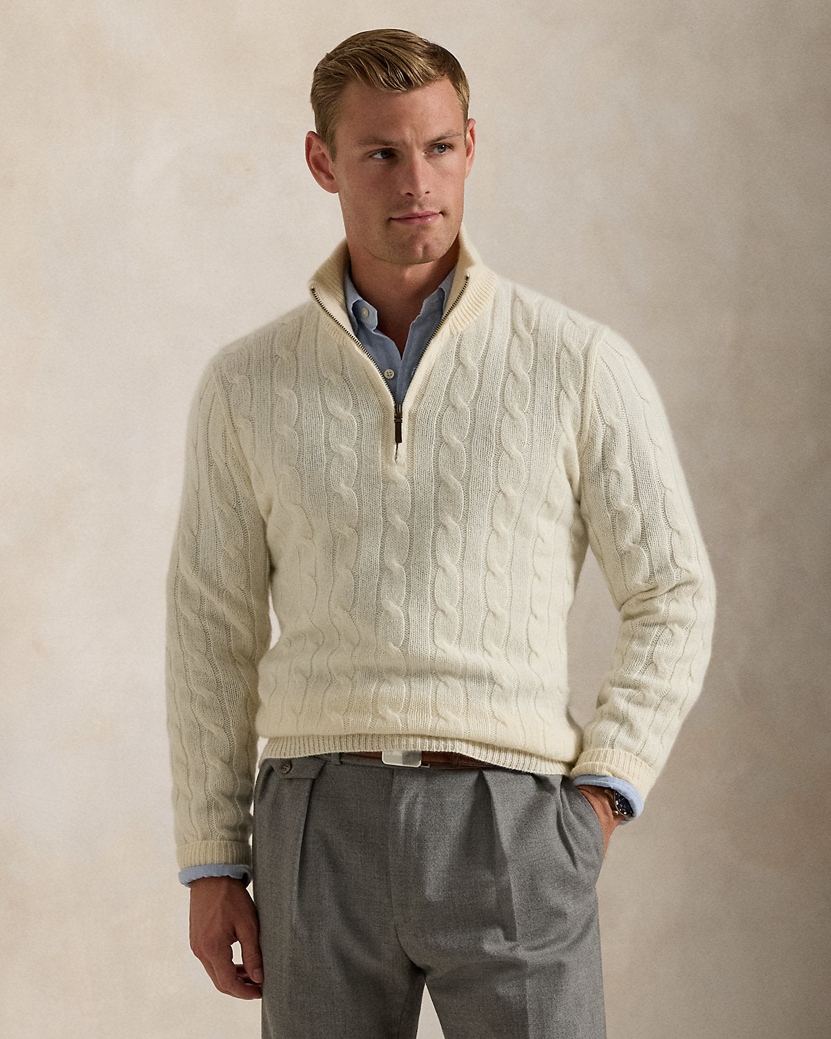 Ralph Lauren CableKnit Cashmere QuarterZip Sweater