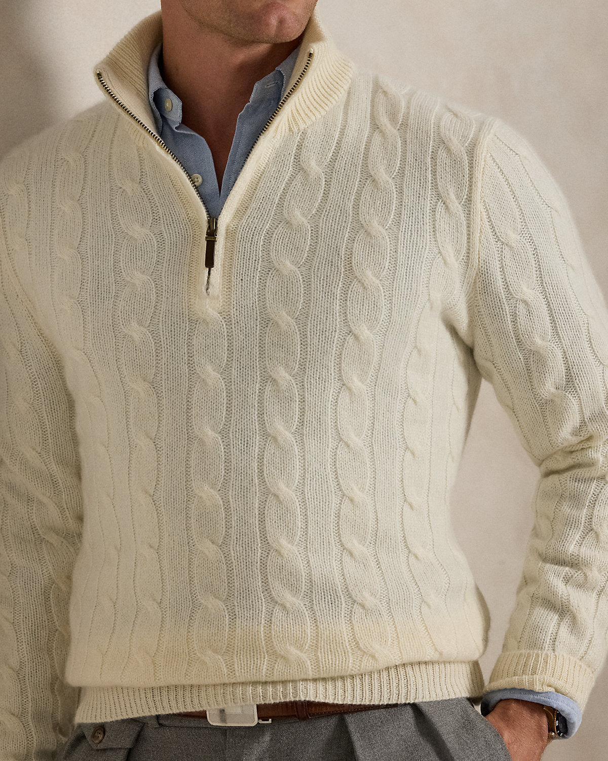 Ralph Lauren CableKnit Cashmere QuarterZip Sweater
