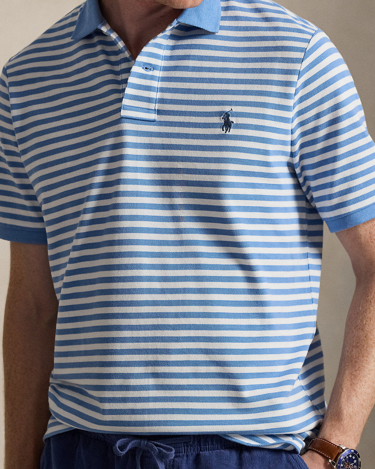 Ralph Lauren Classic Fit Striped Mesh Polo Shirt