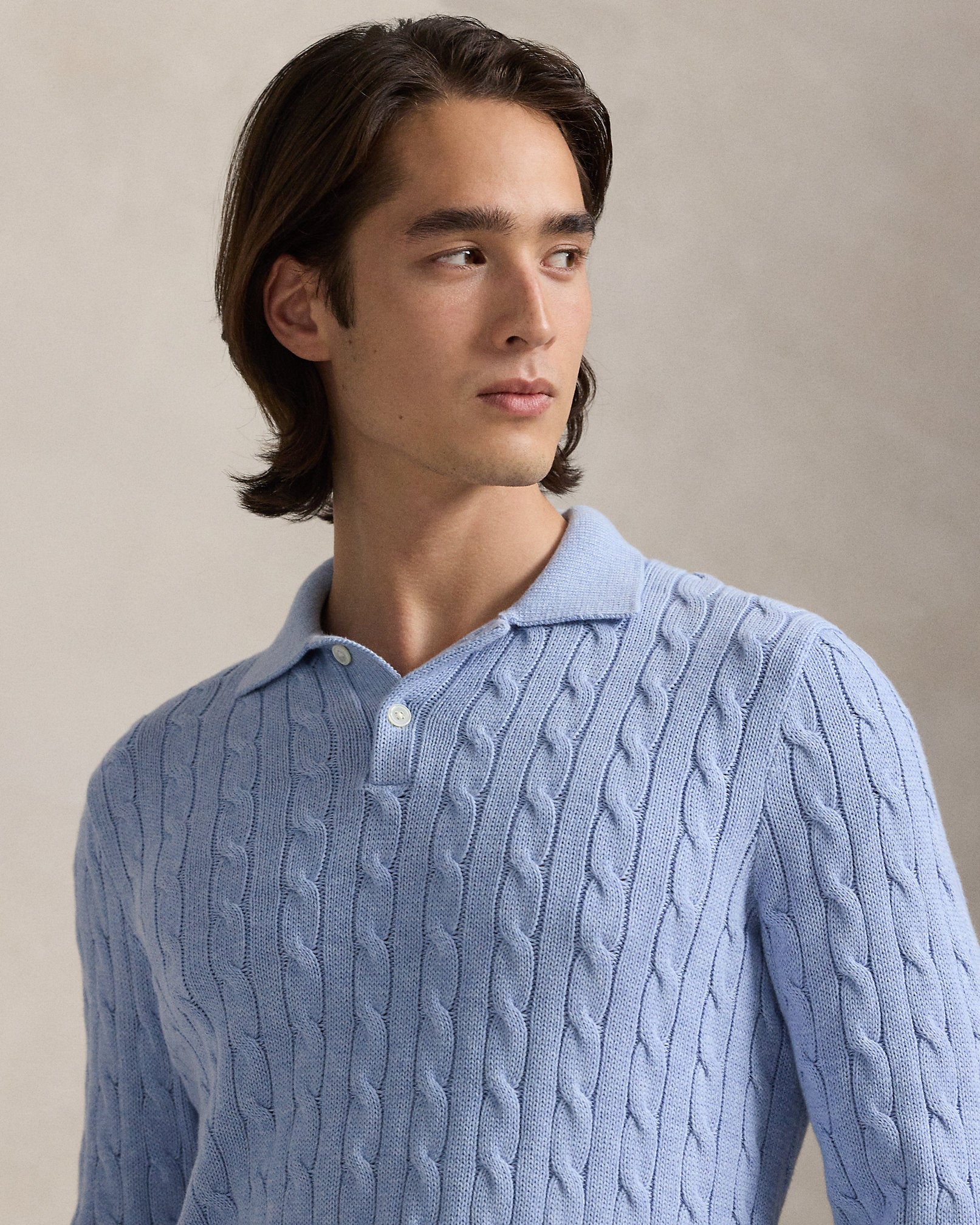Ralph Lauren CableKnit Cotton PoloCollar Sweater