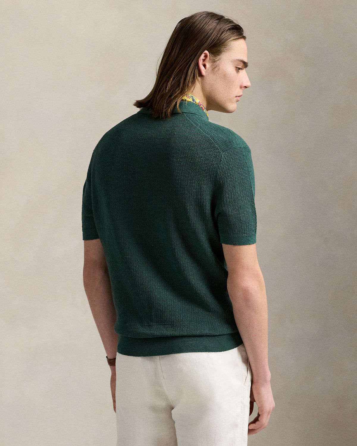 Ralph Lauren MeshKnit Linen JohnnyCollar Sweater
