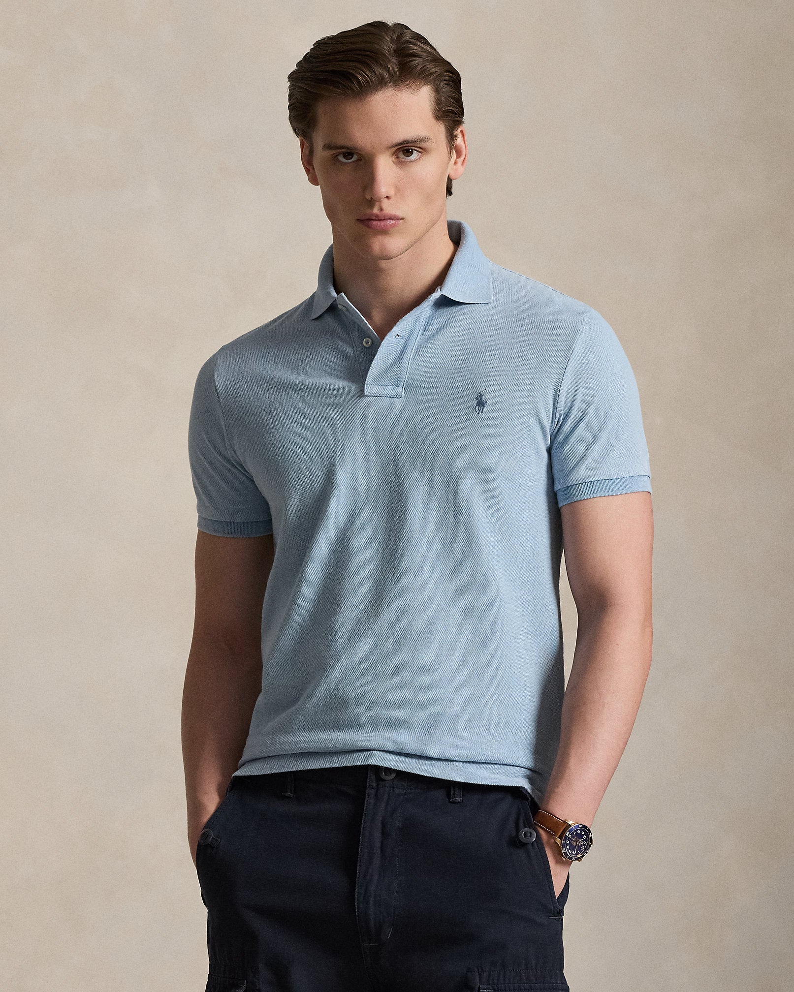 Ralph Lauren Custom Slim Fit Indigo Mesh Polo Shirt