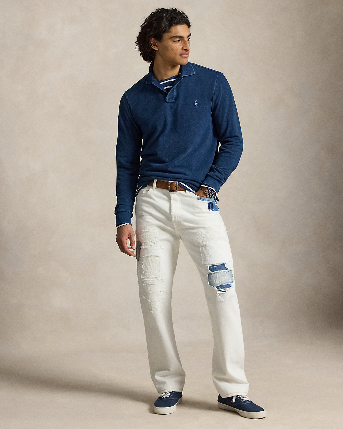 Ralph Lauren Custom Slim Fit Indigo Mesh Polo Shirt
