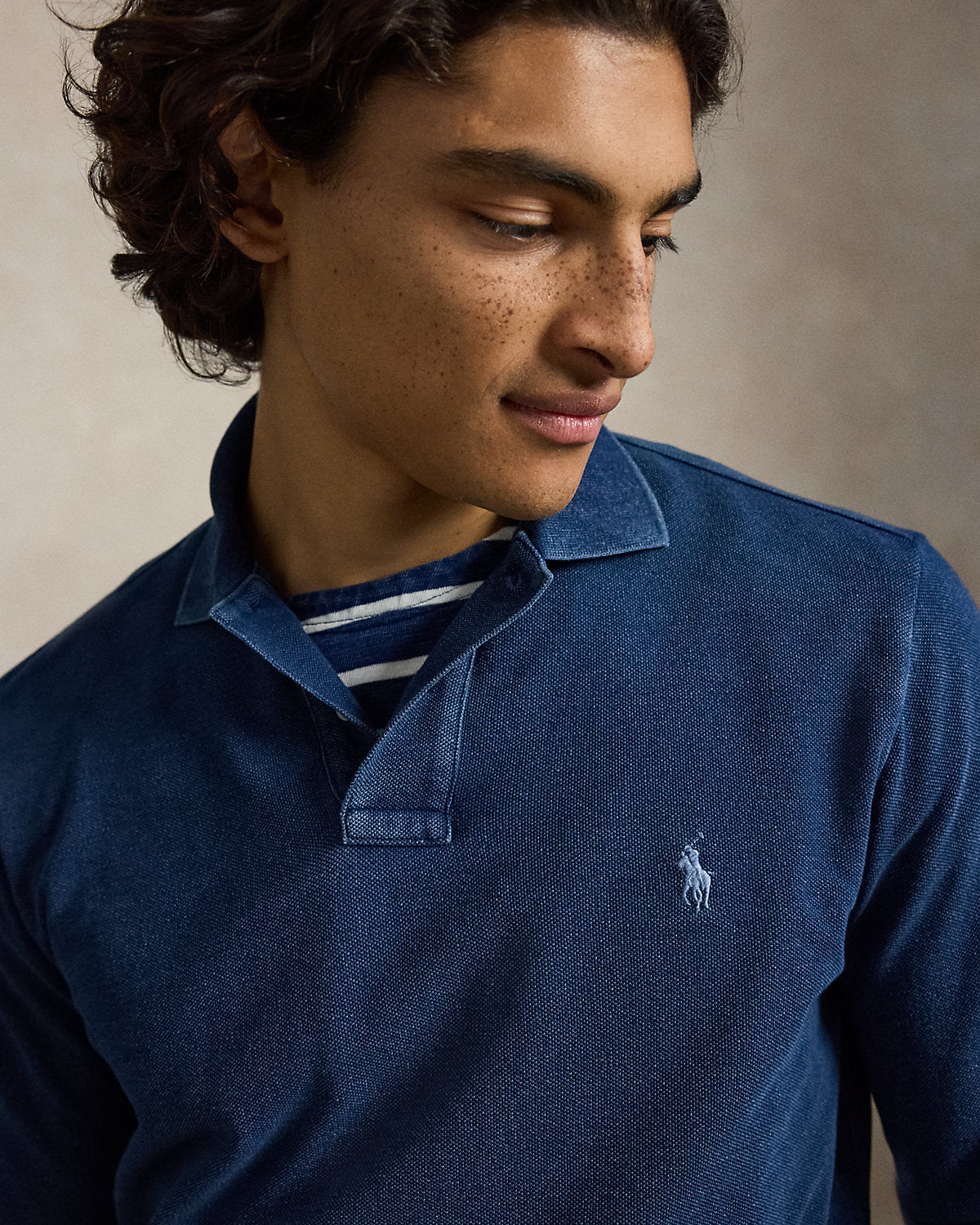 Ralph Lauren Custom Slim Fit Indigo Mesh Polo Shirt