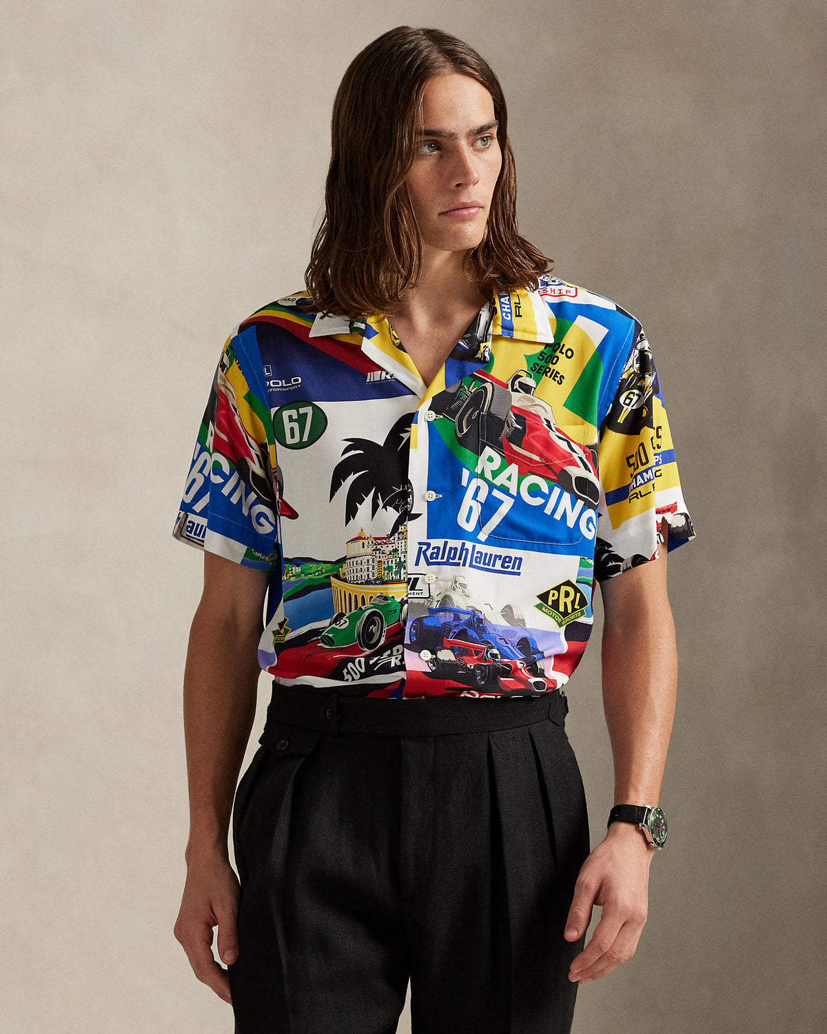 Ralph Lauren Classic Fit RacingPrint Camp Shirt