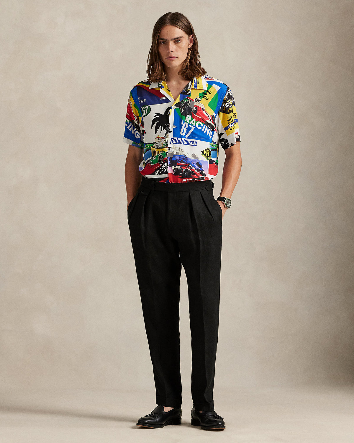 Ralph Lauren Classic Fit RacingPrint Camp Shirt