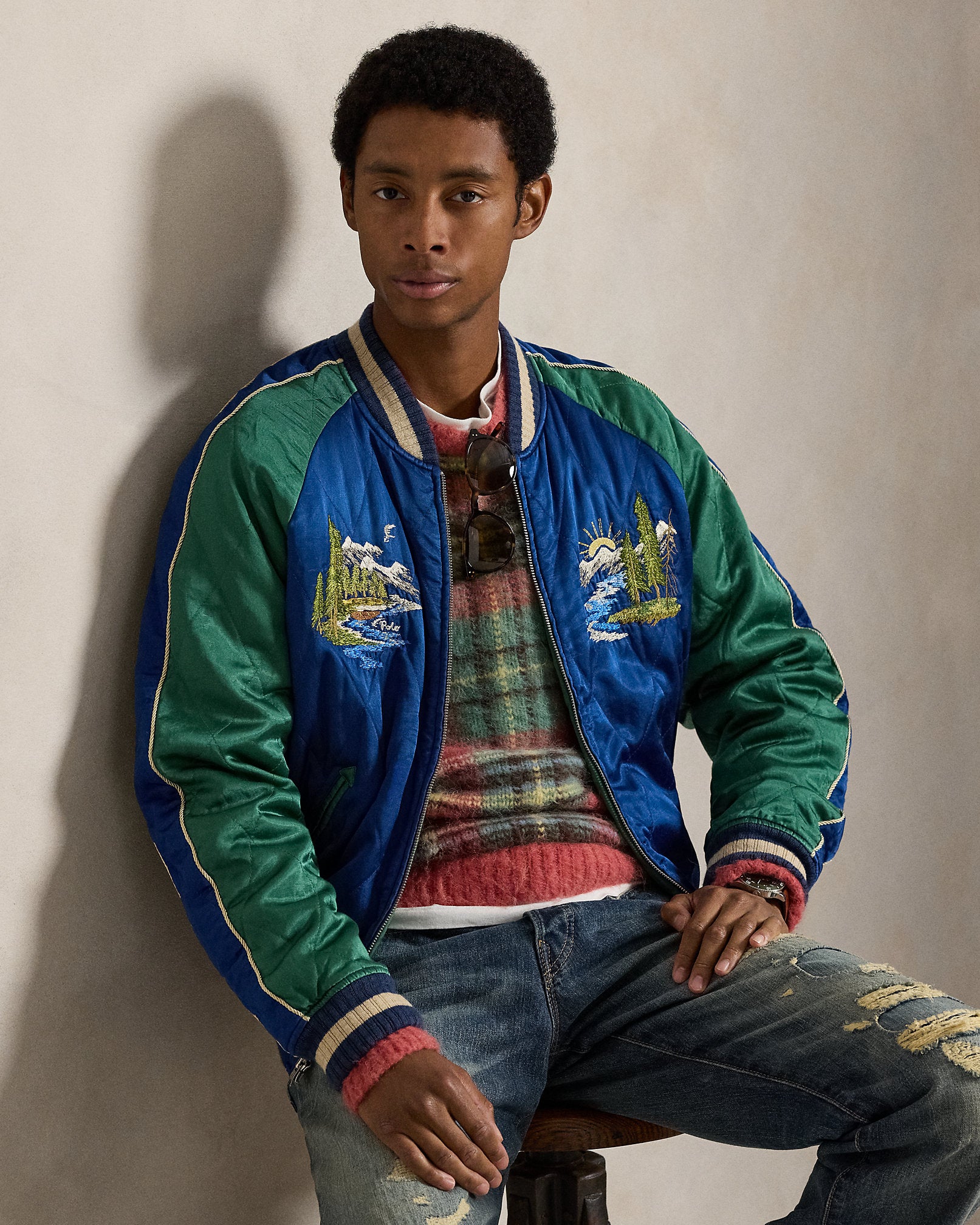 Ralph Lauren Embroidered Satin Flight Jacket