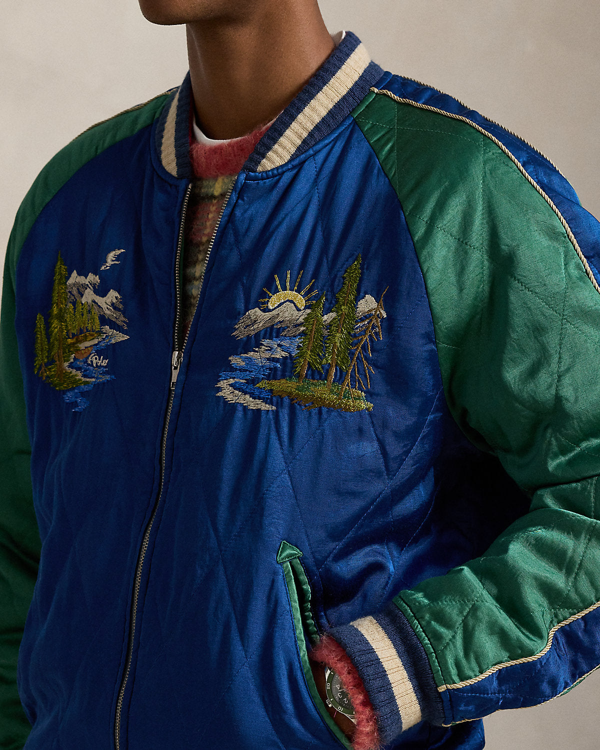 Ralph Lauren Embroidered Satin Flight Jacket