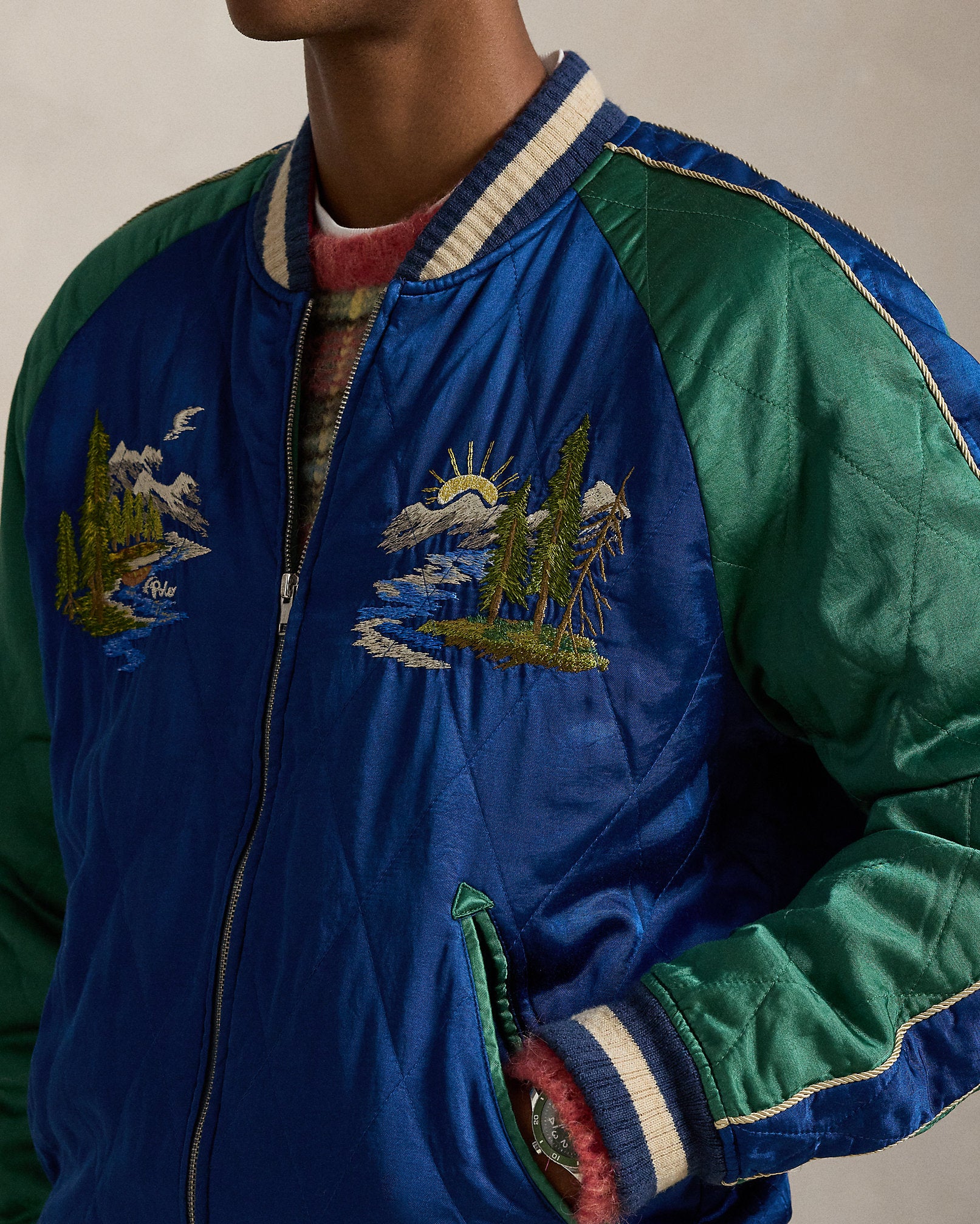 Ralph Lauren Embroidered Satin Flight Jacket