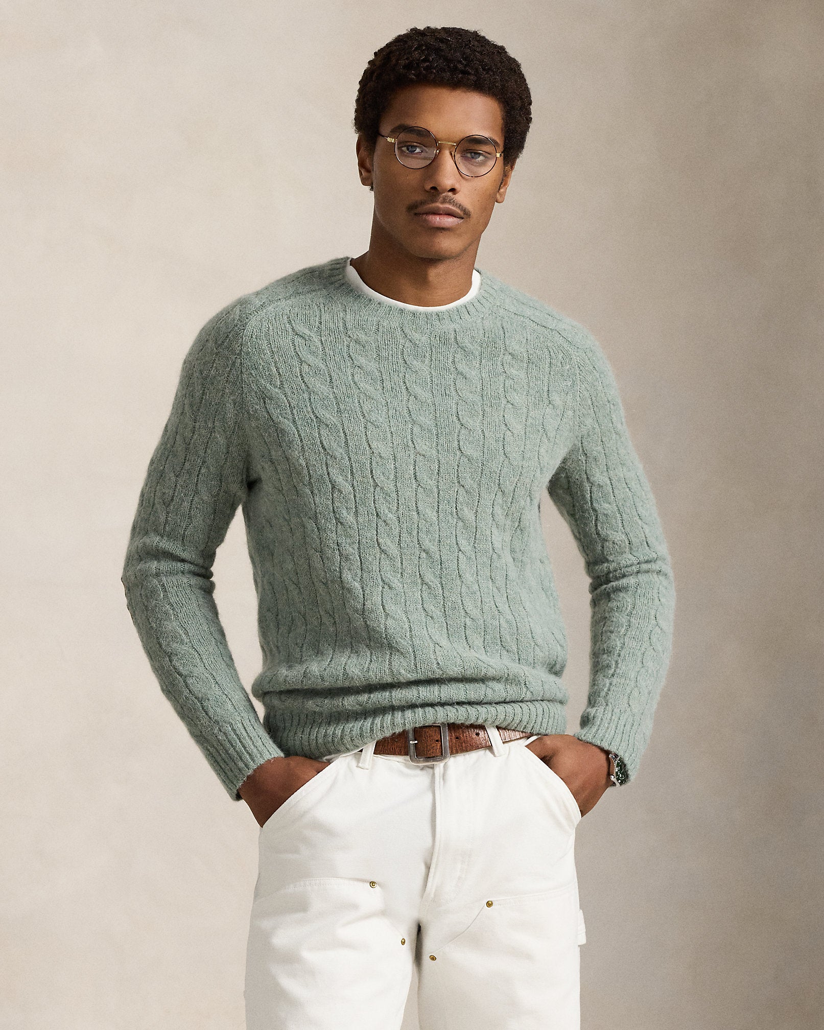 Ralph Lauren SuedePatch CableKnit Sweater