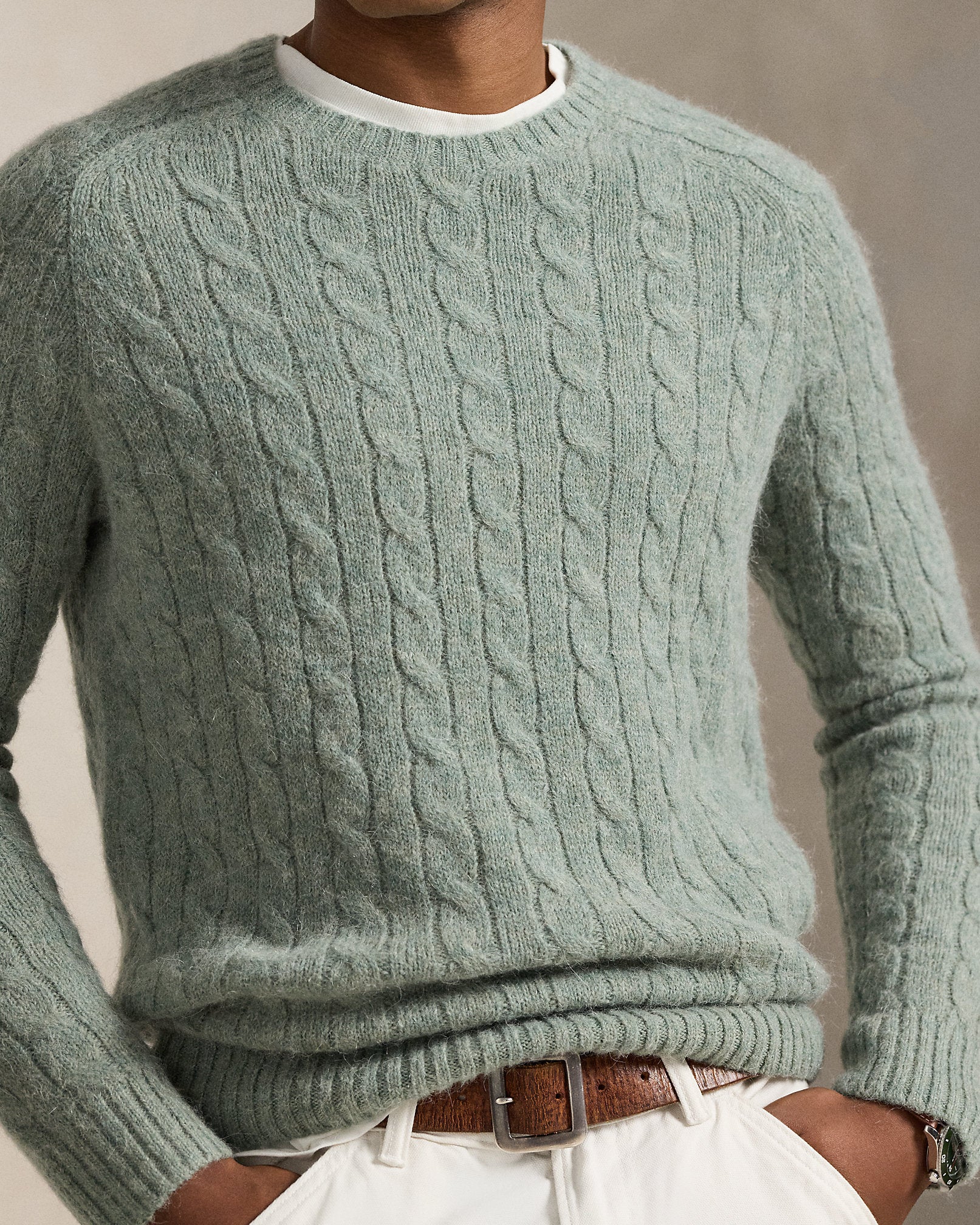 Ralph Lauren SuedePatch CableKnit Sweater