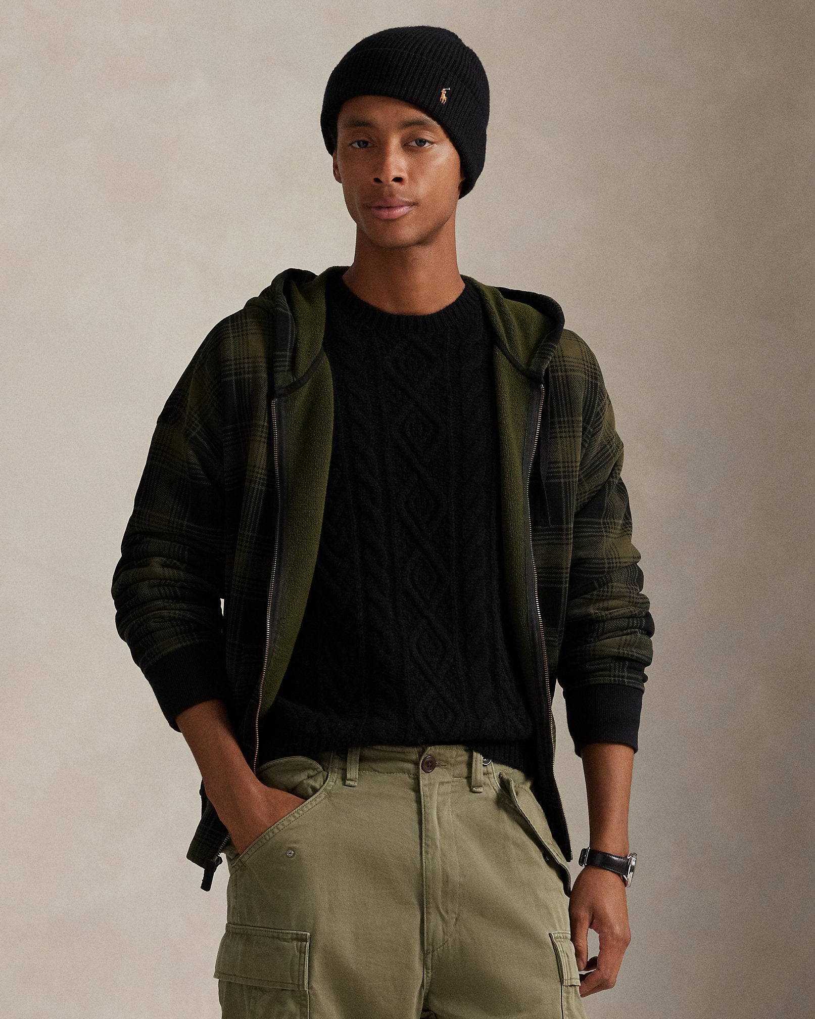 Ralph Lauren Relaxed Fit Plaid Fleece FullZip Hoodie