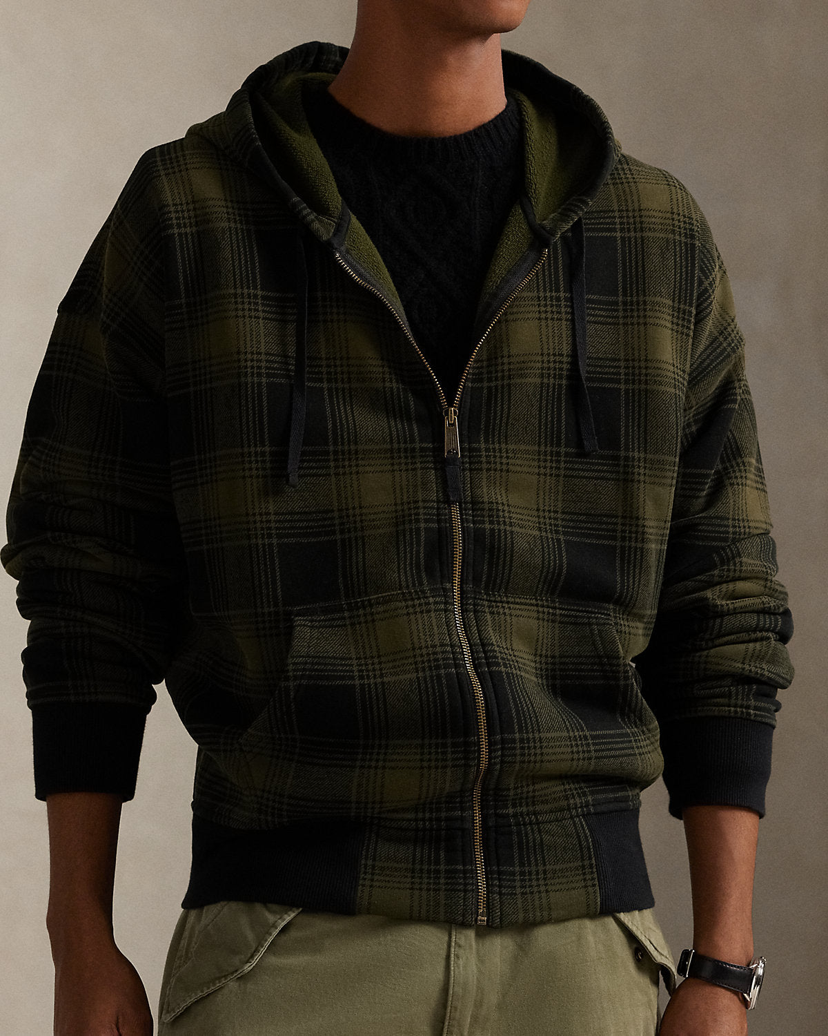 Ralph Lauren Relaxed Fit Plaid Fleece FullZip Hoodie
