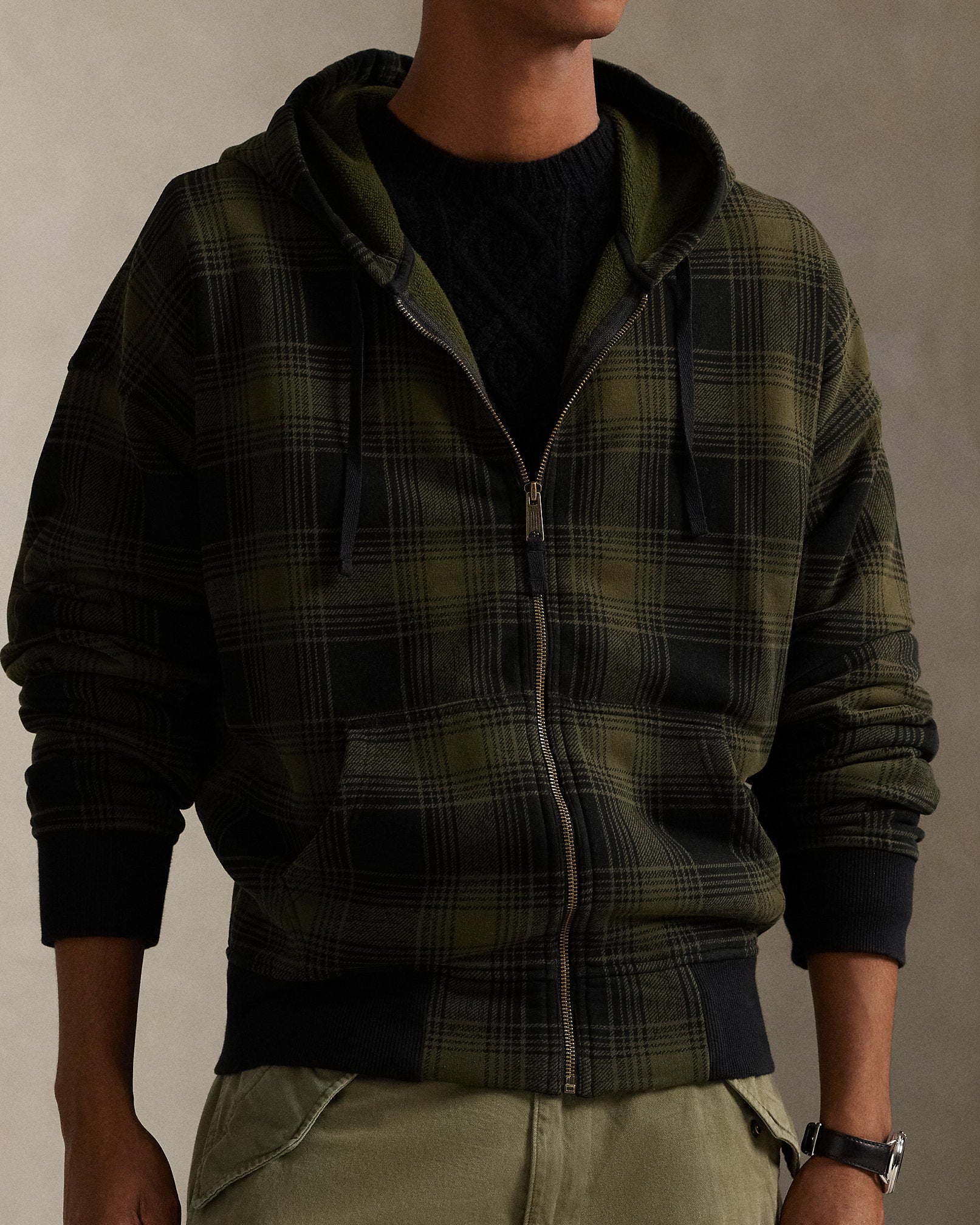 Ralph Lauren Relaxed Fit Plaid Fleece FullZip Hoodie