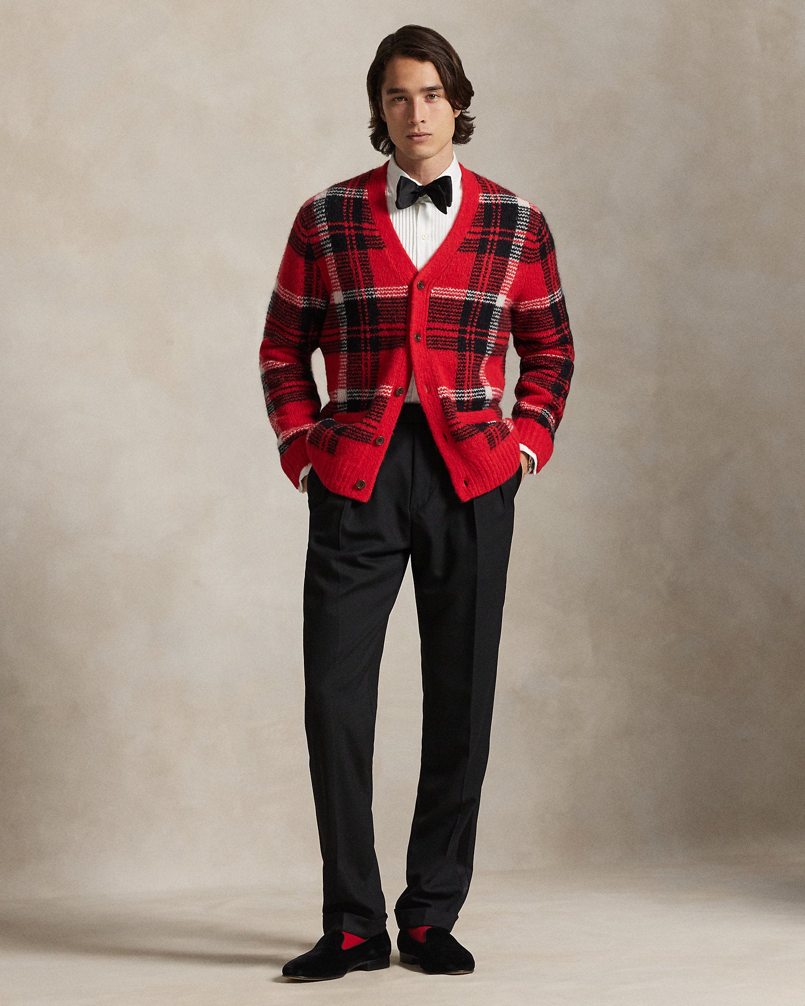 Ralph Lauren SuedePatch Plaid WoolBlend Cardigan