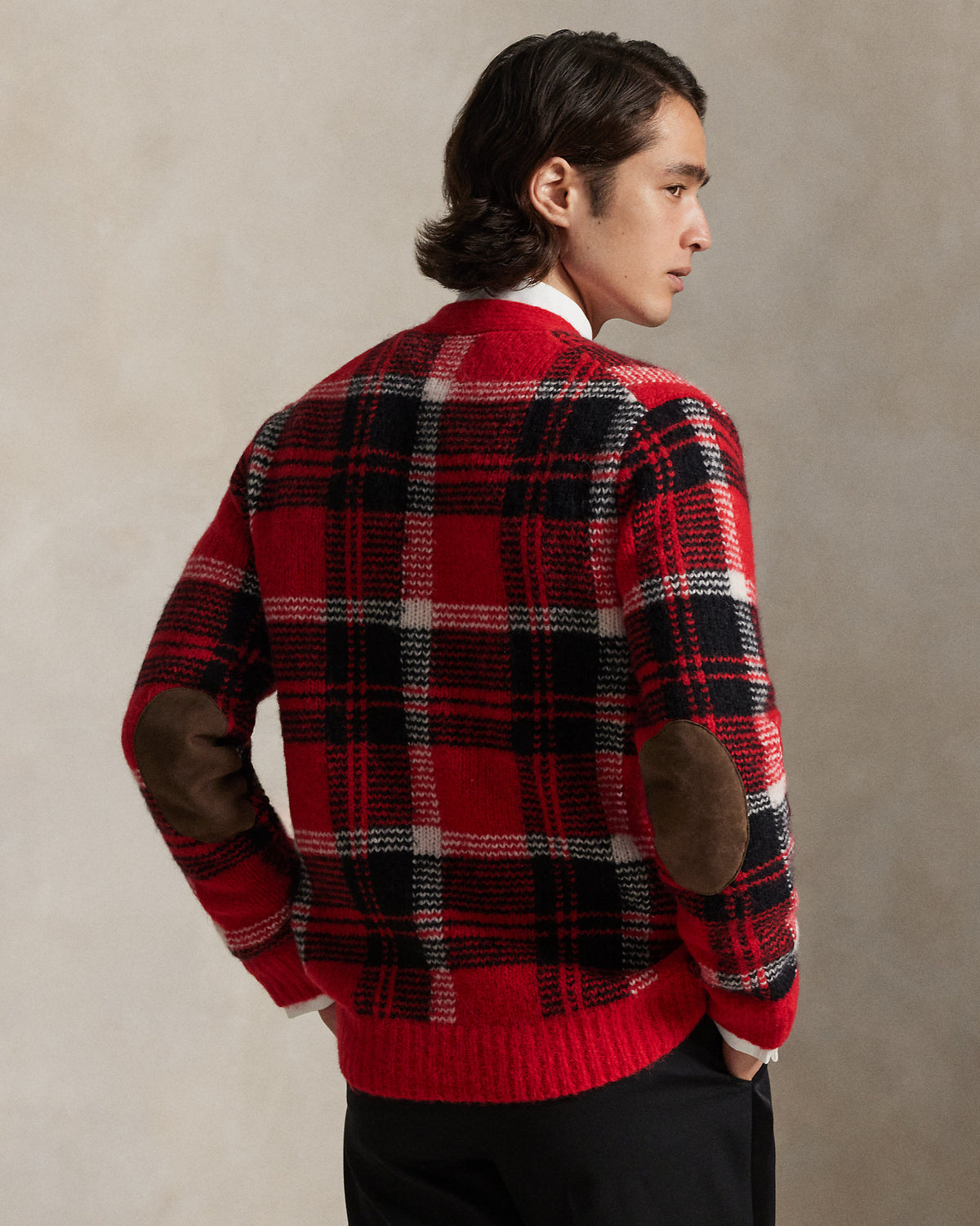 Ralph Lauren SuedePatch Plaid WoolBlend Cardigan