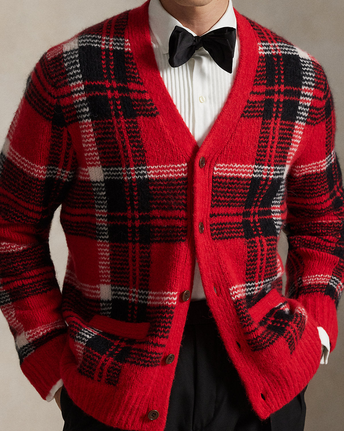 Ralph Lauren SuedePatch Plaid WoolBlend Cardigan