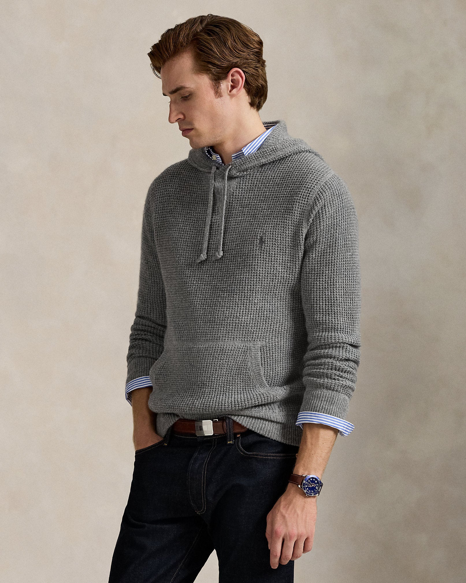 Ralph Lauren WaffleKnit WoolCotton Hooded Sweater