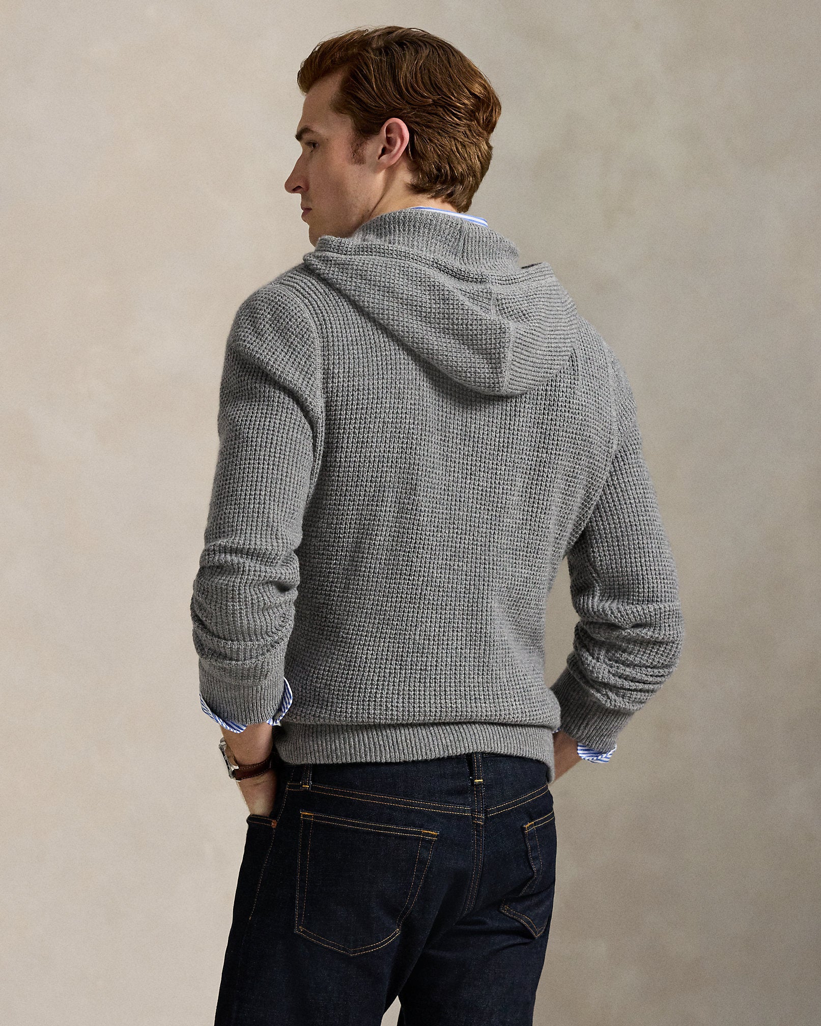 Ralph Lauren WaffleKnit WoolCotton Hooded Sweater