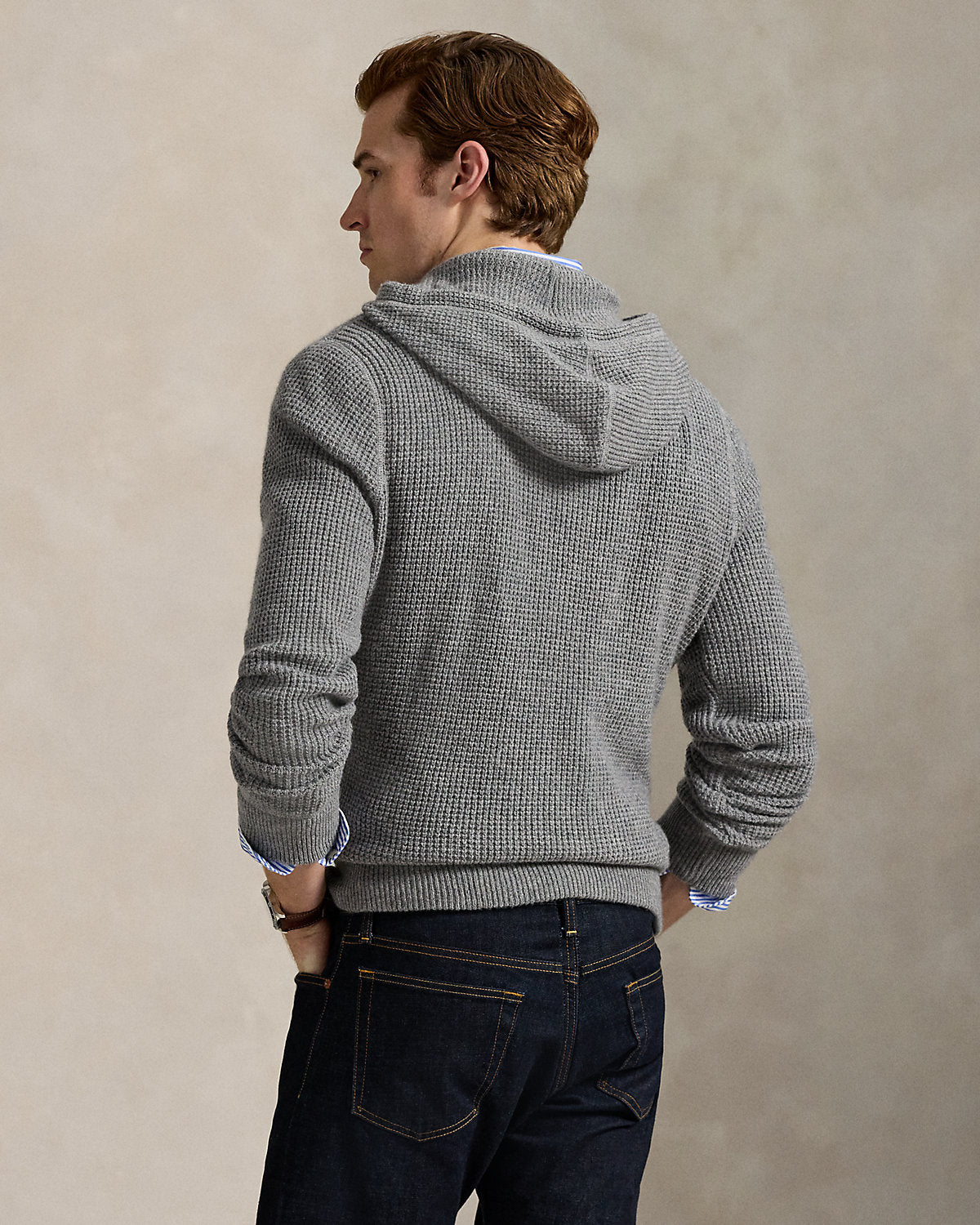 Ralph Lauren WaffleKnit WoolCotton Hooded Sweater