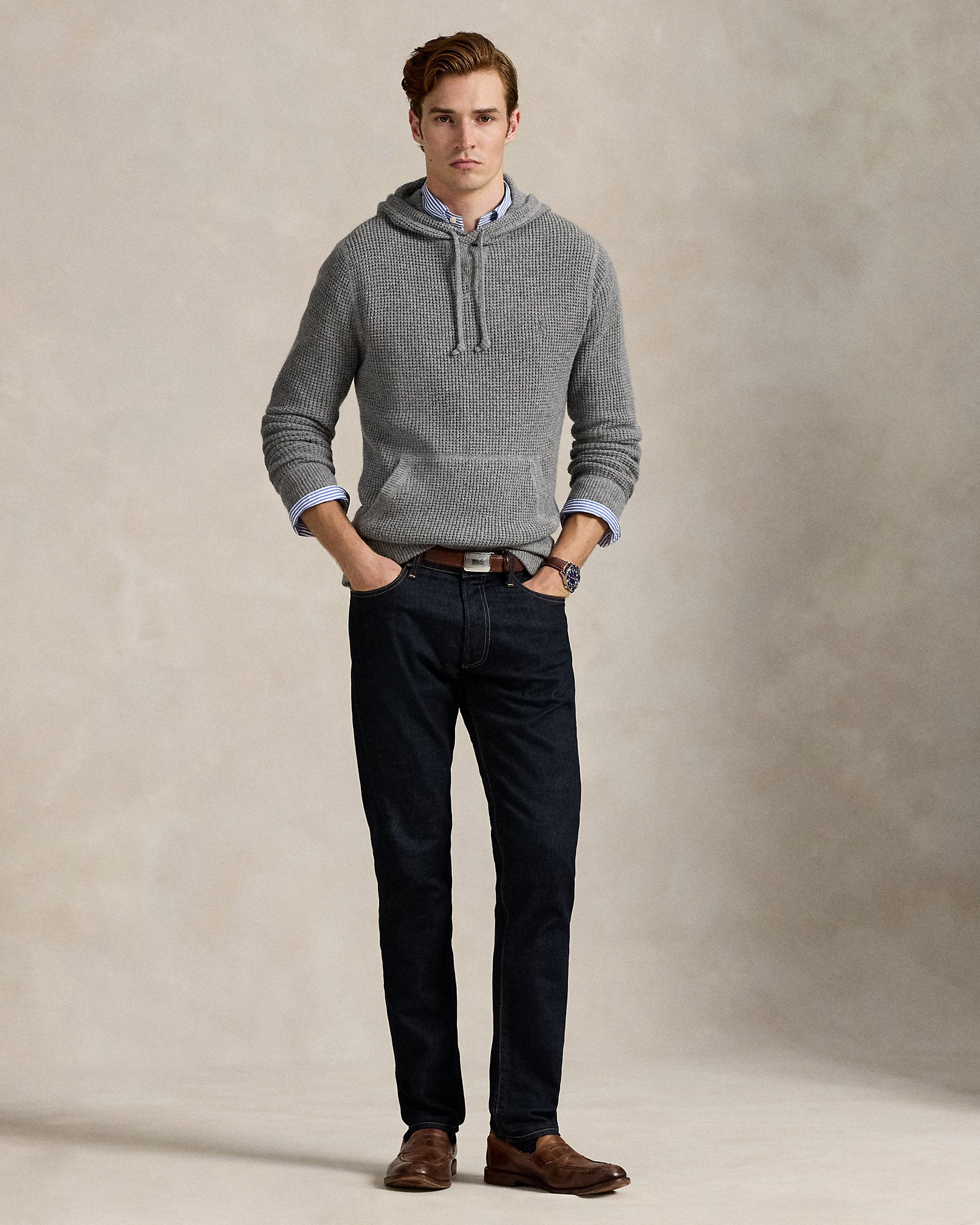 Ralph Lauren WaffleKnit WoolCotton Hooded Sweater
