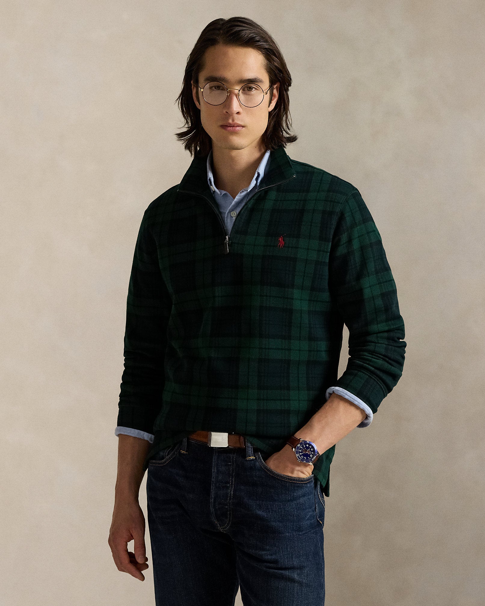 Ralph Lauren Plaid EstateRib QuarterZip Pullover