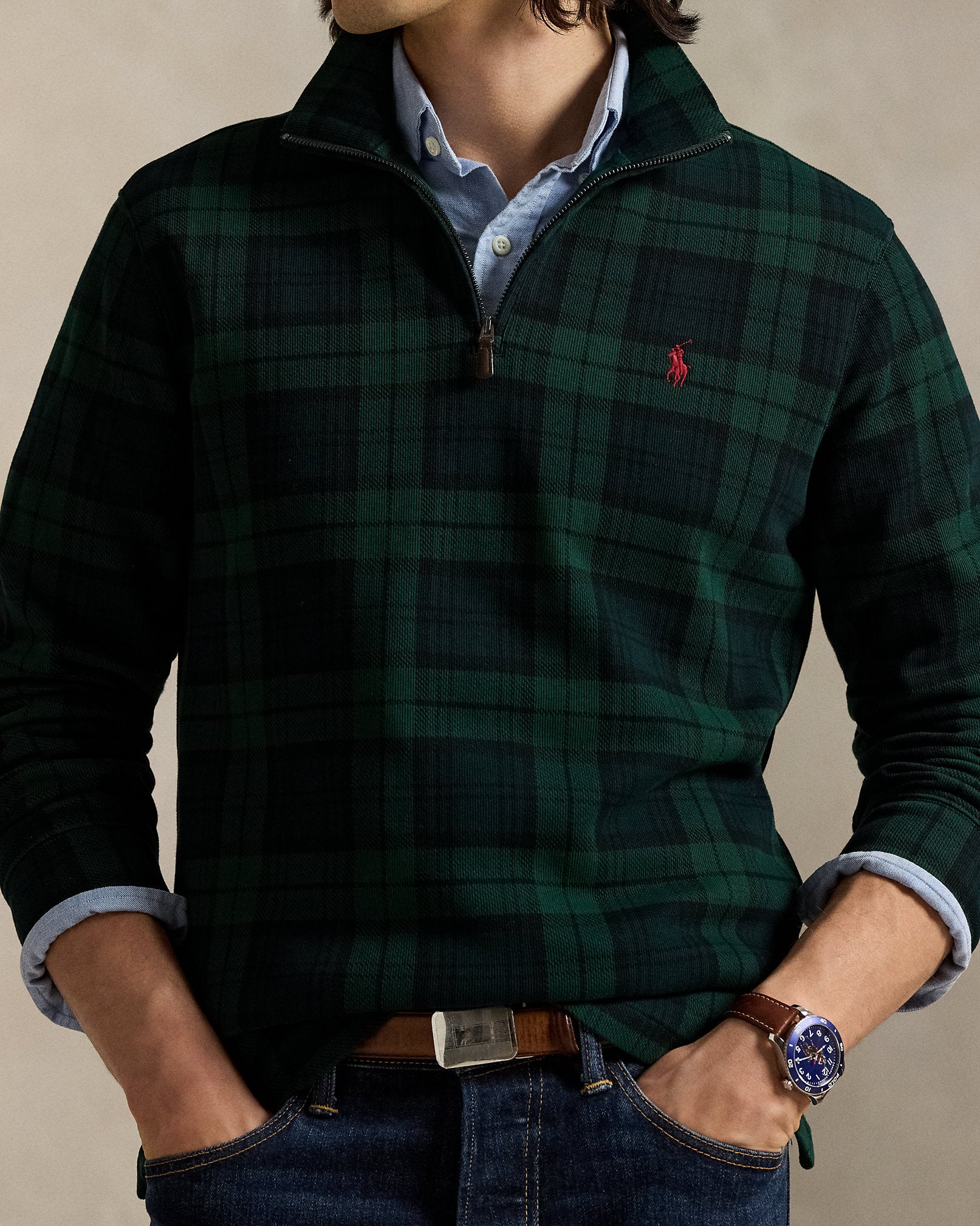 Ralph Lauren Plaid EstateRib QuarterZip Pullover