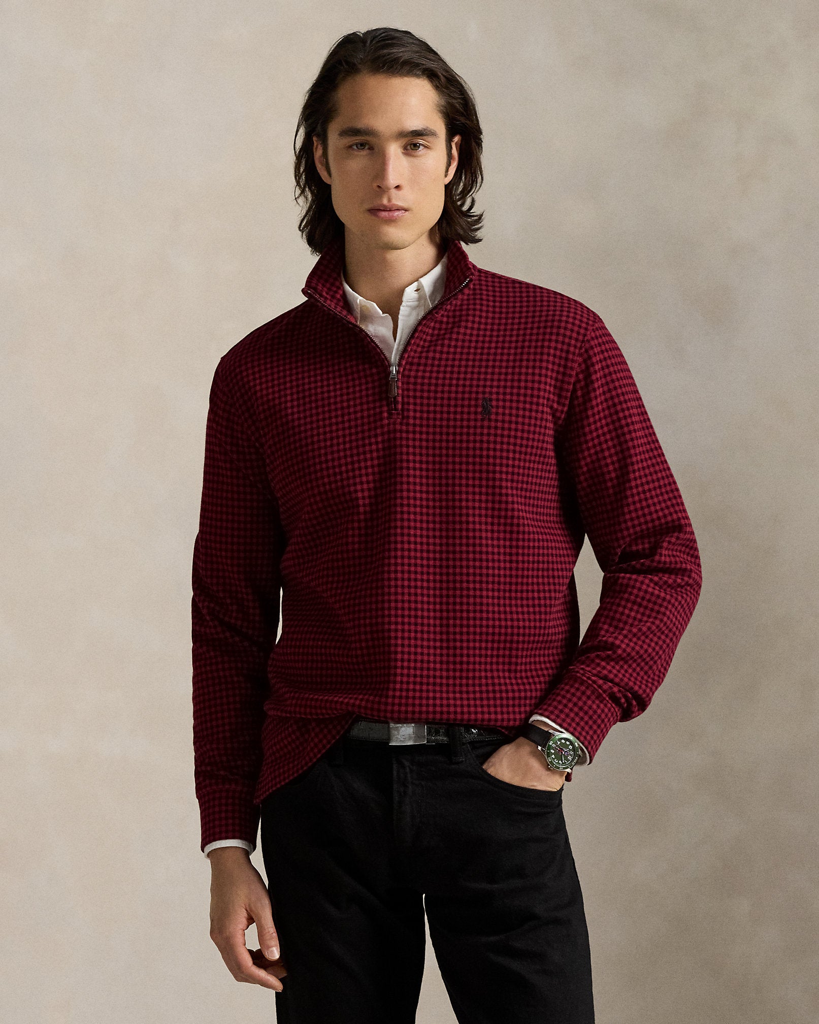 Ralph Lauren Checked EstateRib QuarterZip Pullover