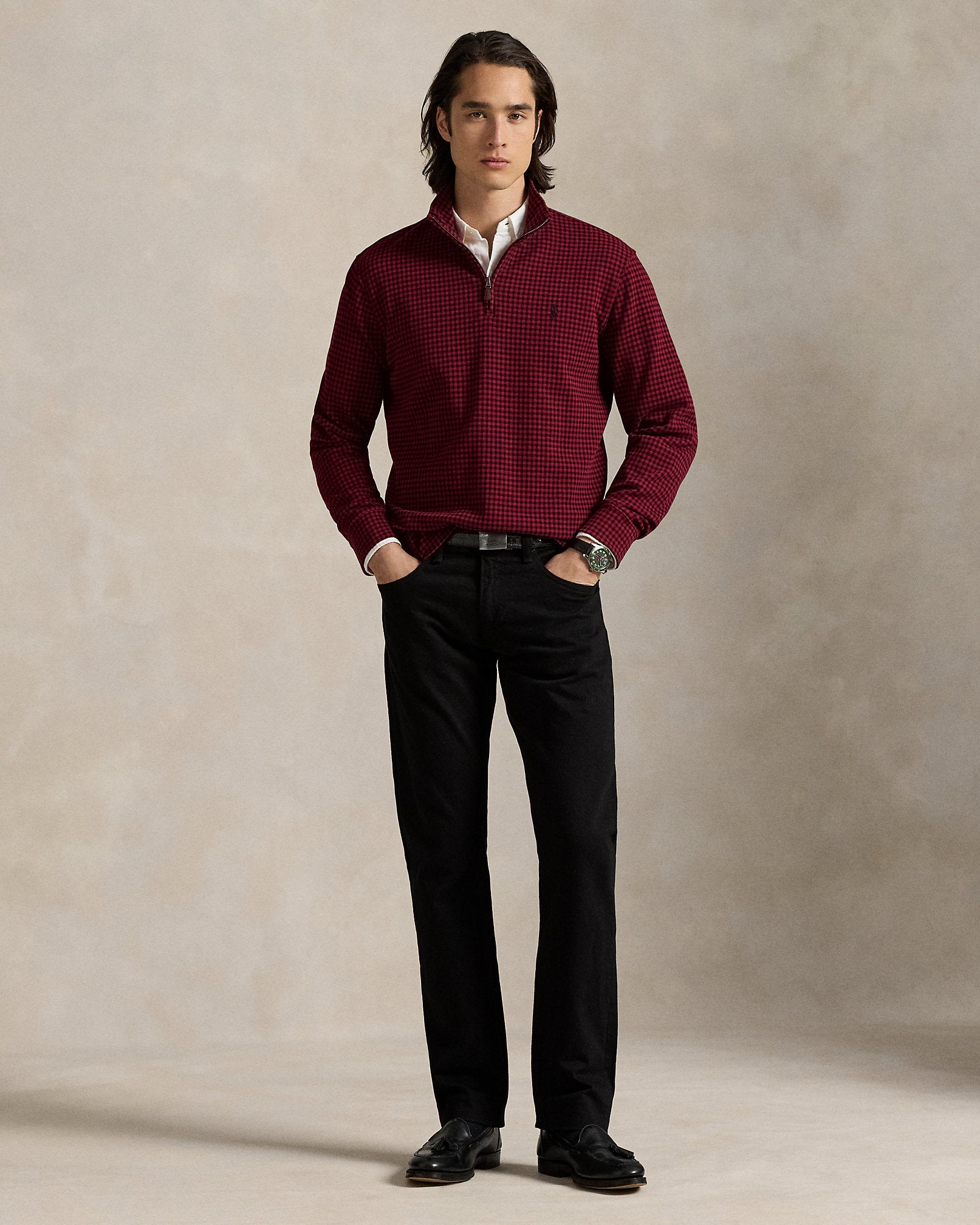 Ralph Lauren Checked EstateRib QuarterZip Pullover