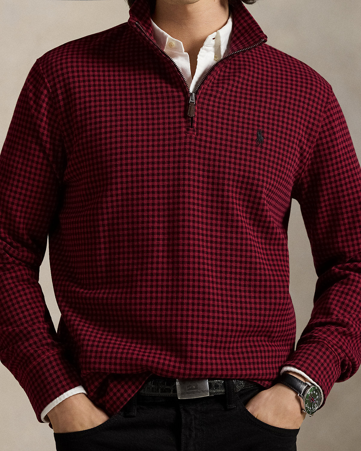 Ralph Lauren Checked EstateRib QuarterZip Pullover