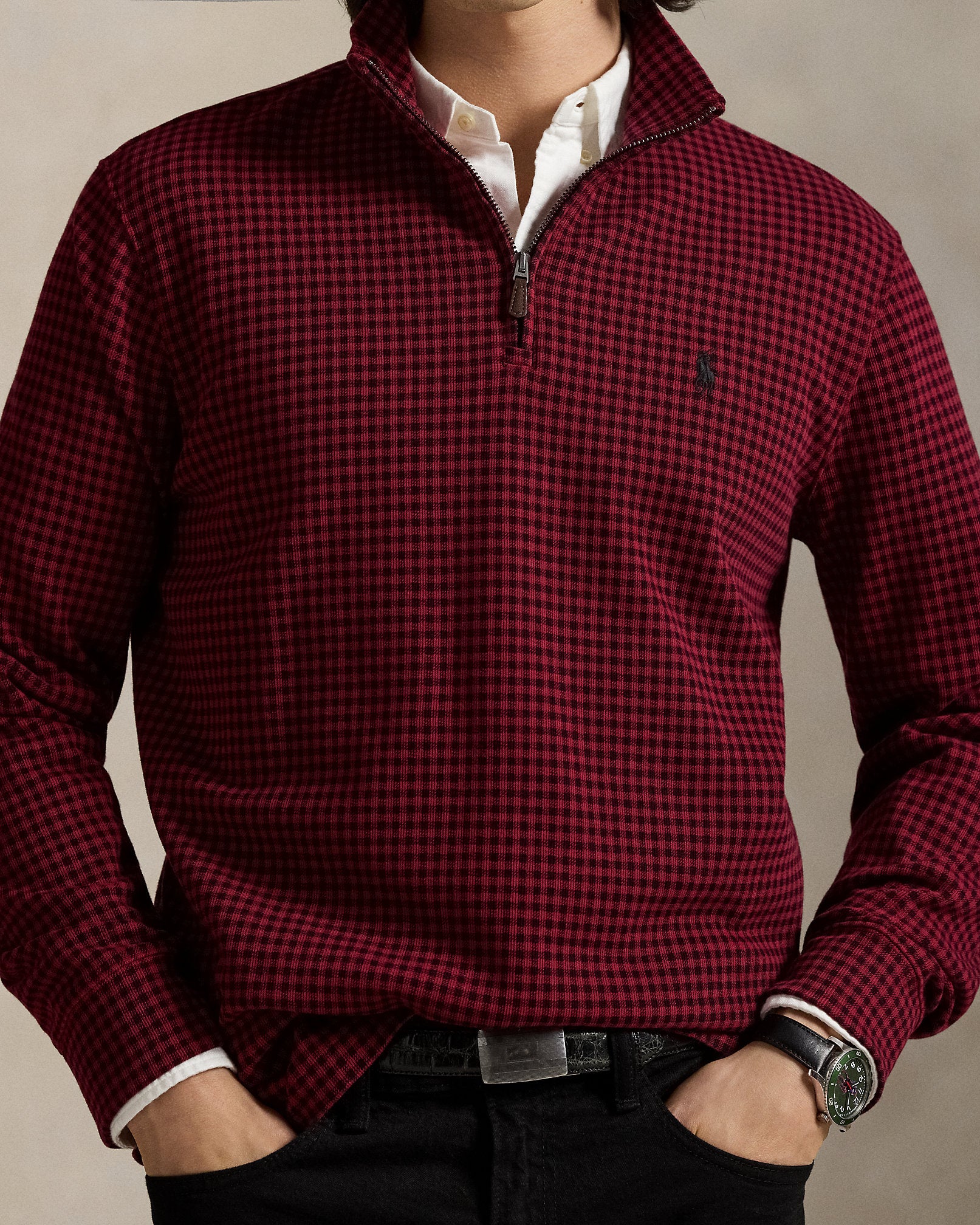 Ralph Lauren Checked EstateRib QuarterZip Pullover