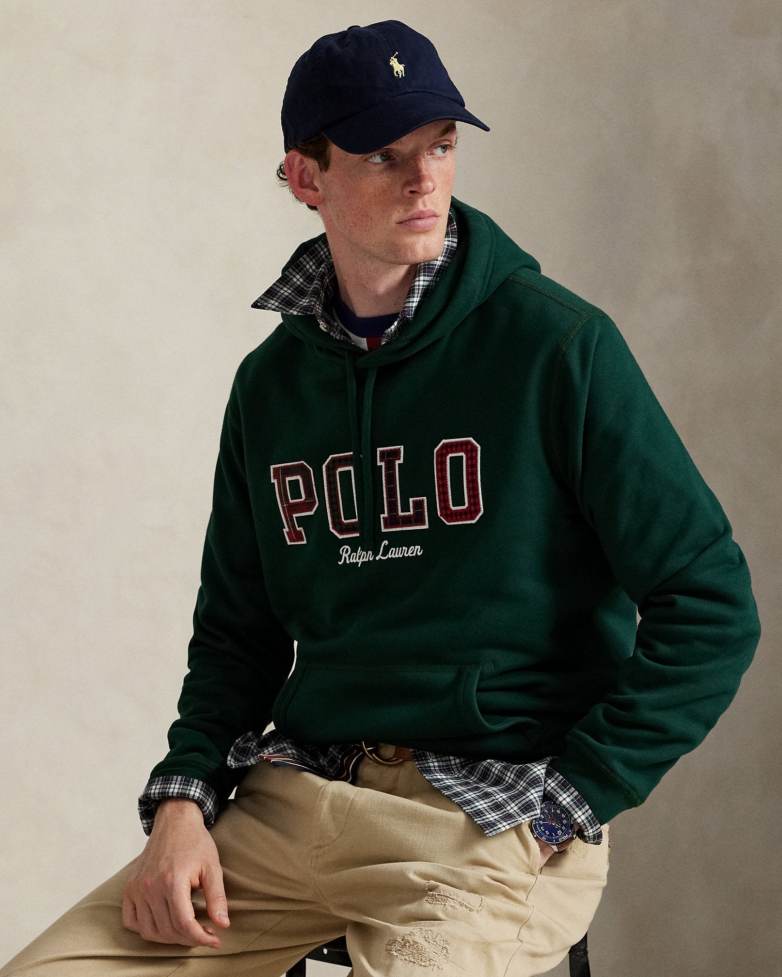 Ralph Lauren The RL Fleece PlaidLogo Hoodie