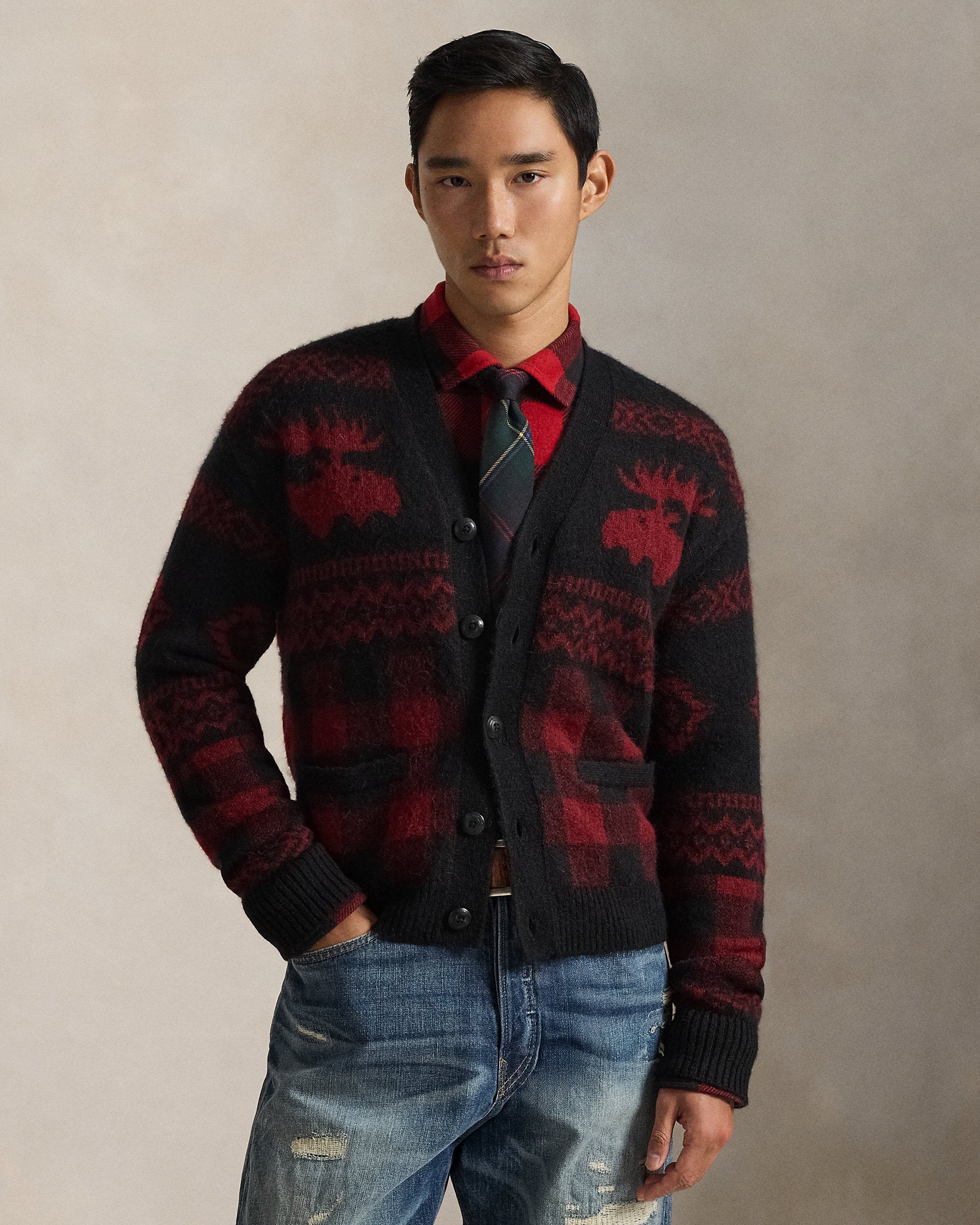 Ralph Lauren Buffalo Check MooseGraphic Cardigan
