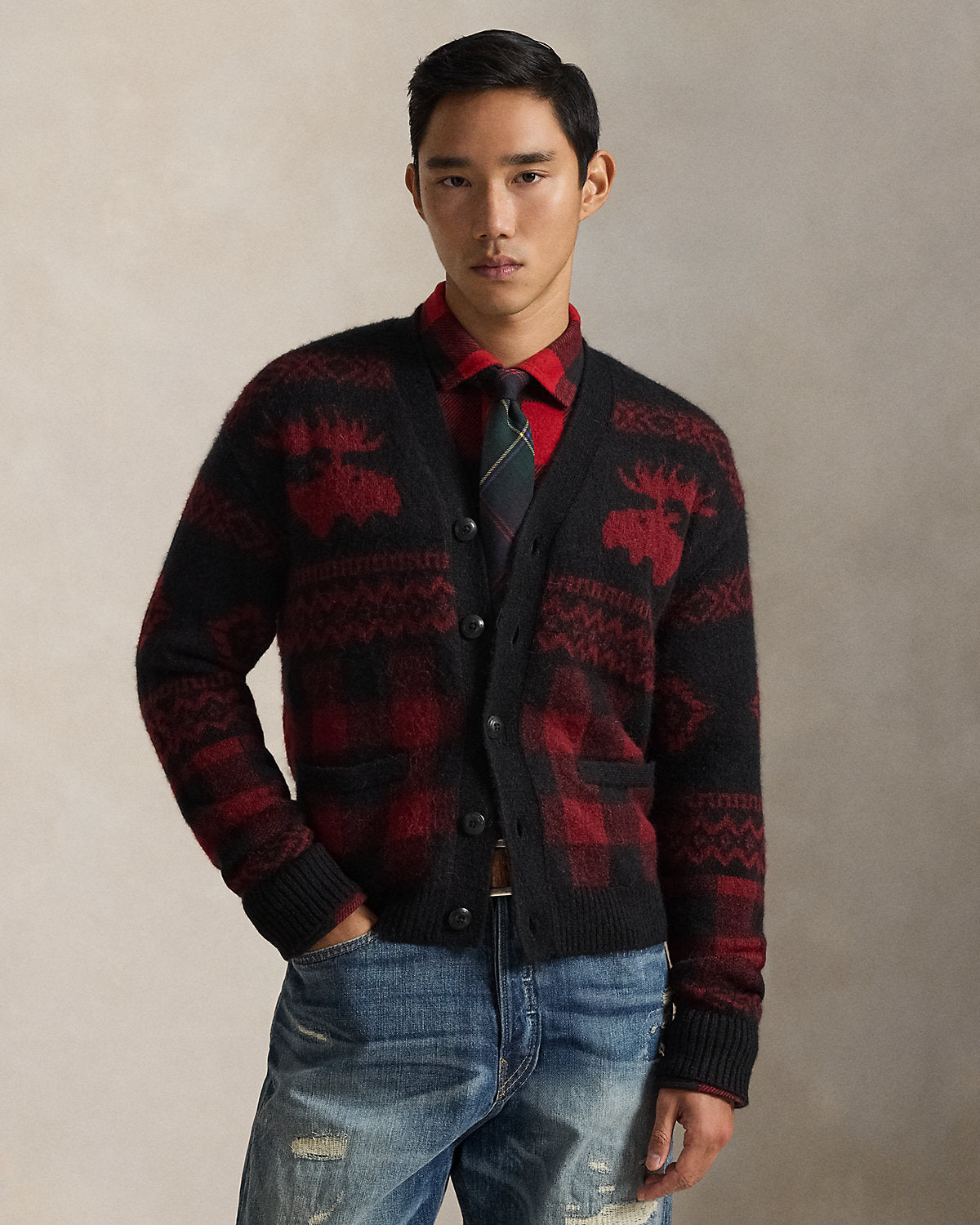 Ralph Lauren Buffalo Check MooseGraphic Cardigan
