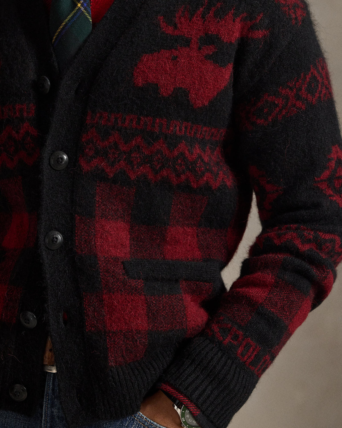 Ralph Lauren Buffalo Check MooseGraphic Cardigan