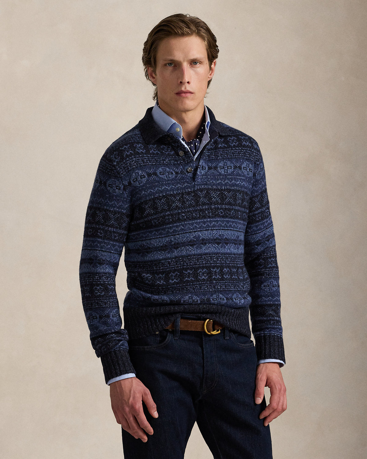 Ralph Lauren Fair Isle WoolLinen Polo Sweater