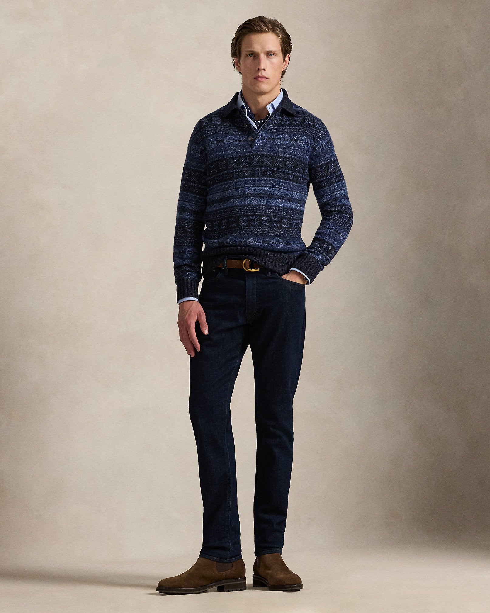Ralph Lauren Fair Isle WoolLinen Polo Sweater