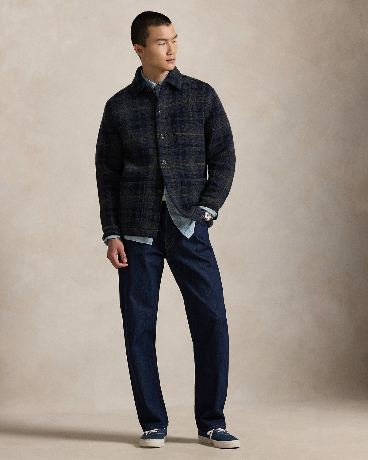 Ralph Lauren Plaid Boiled Wool Cardigan