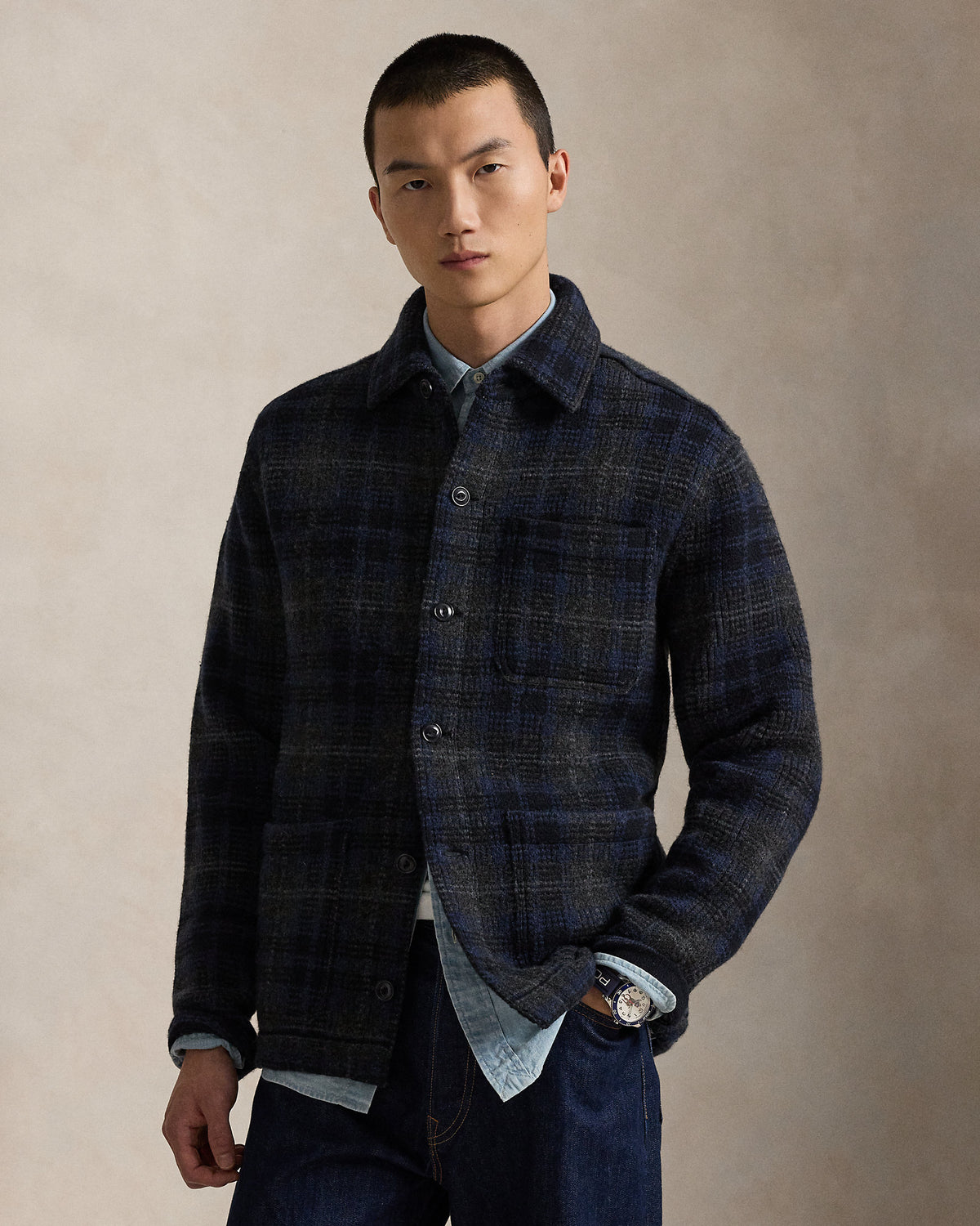 Ralph Lauren Plaid Boiled Wool Cardigan