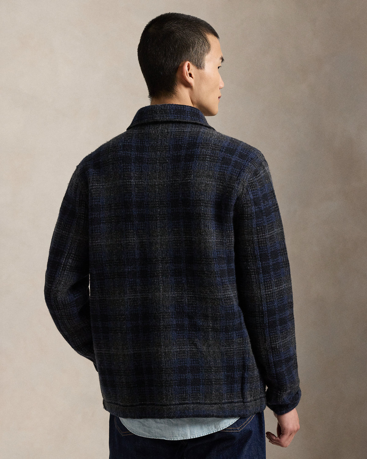 Ralph Lauren Plaid Boiled Wool Cardigan