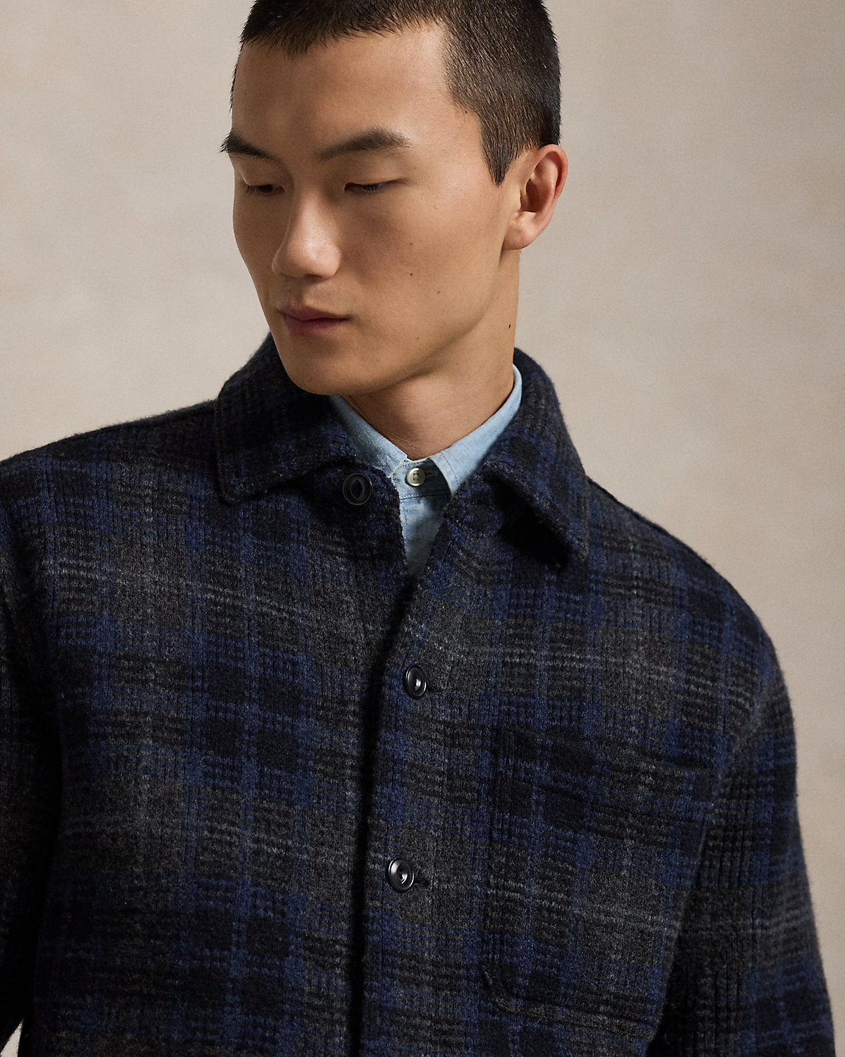 Ralph Lauren Plaid Boiled Wool Cardigan