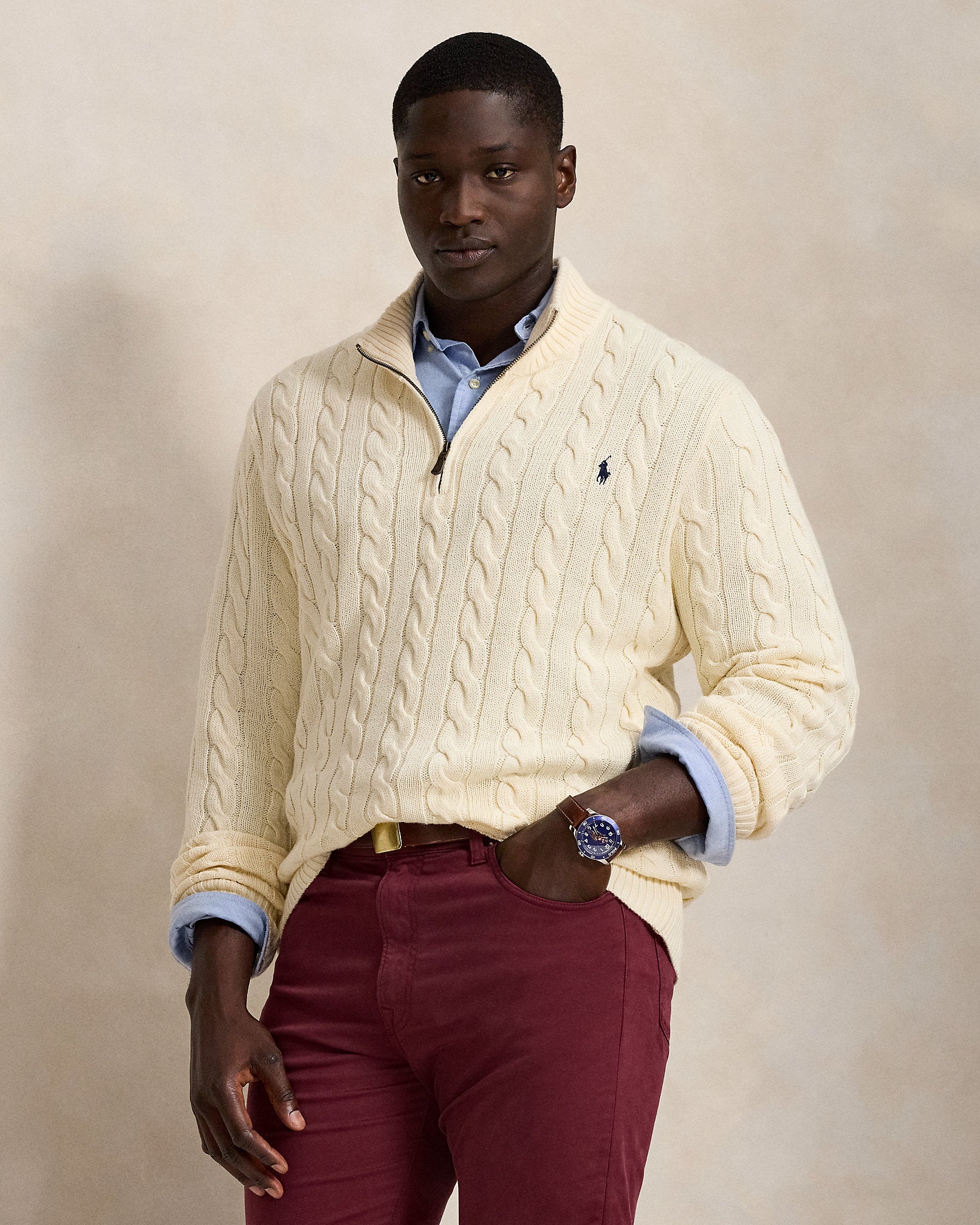 Ralph Lauren CableKnit Cotton QuarterZip Sweater