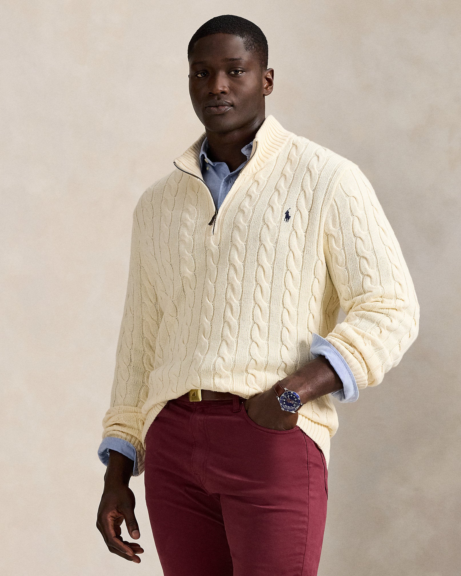 Ralph Lauren CableKnit Cotton QuarterZip Sweater